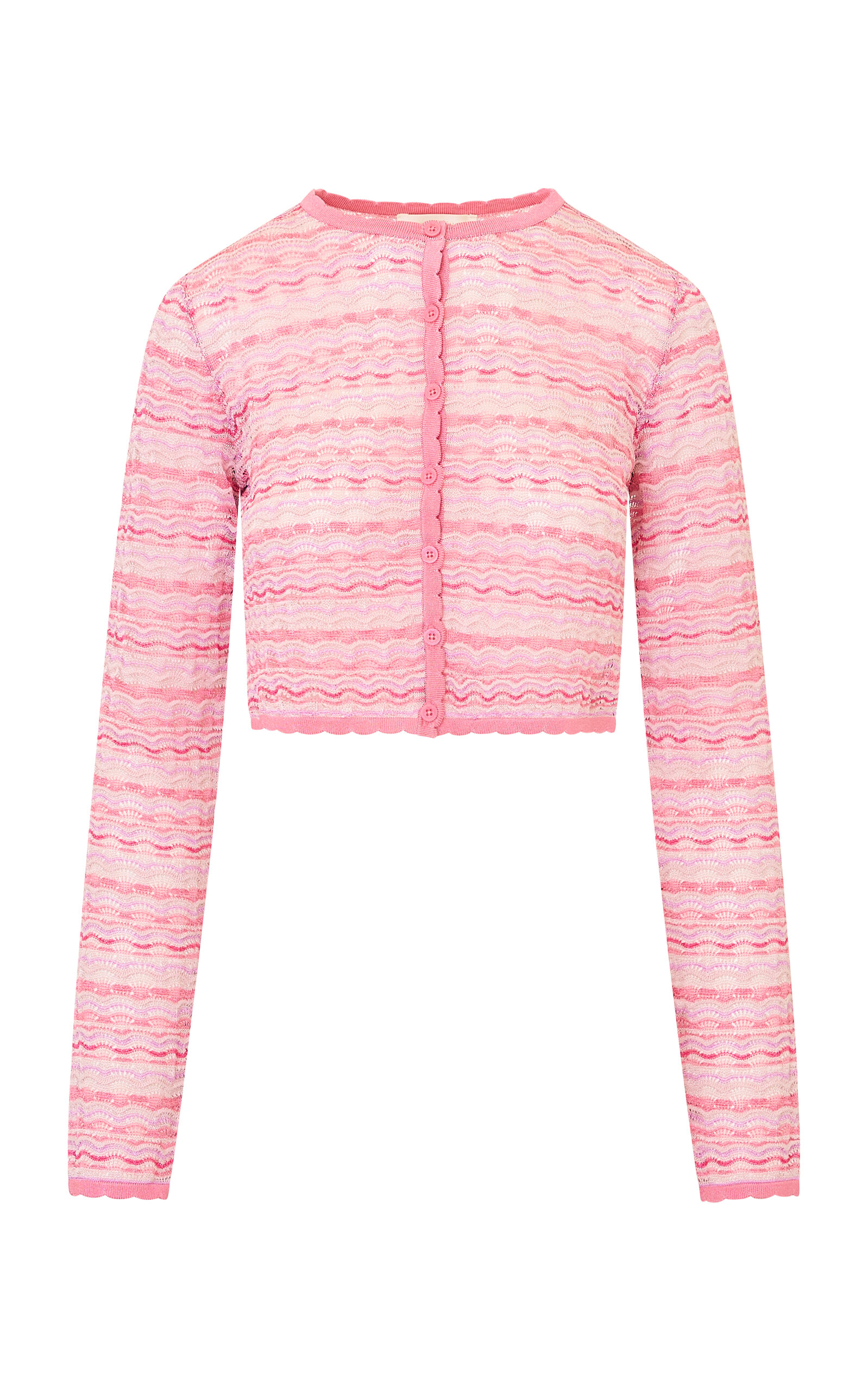 Loveshackfancy Hollira Chevron-striped Cardigan In Pink