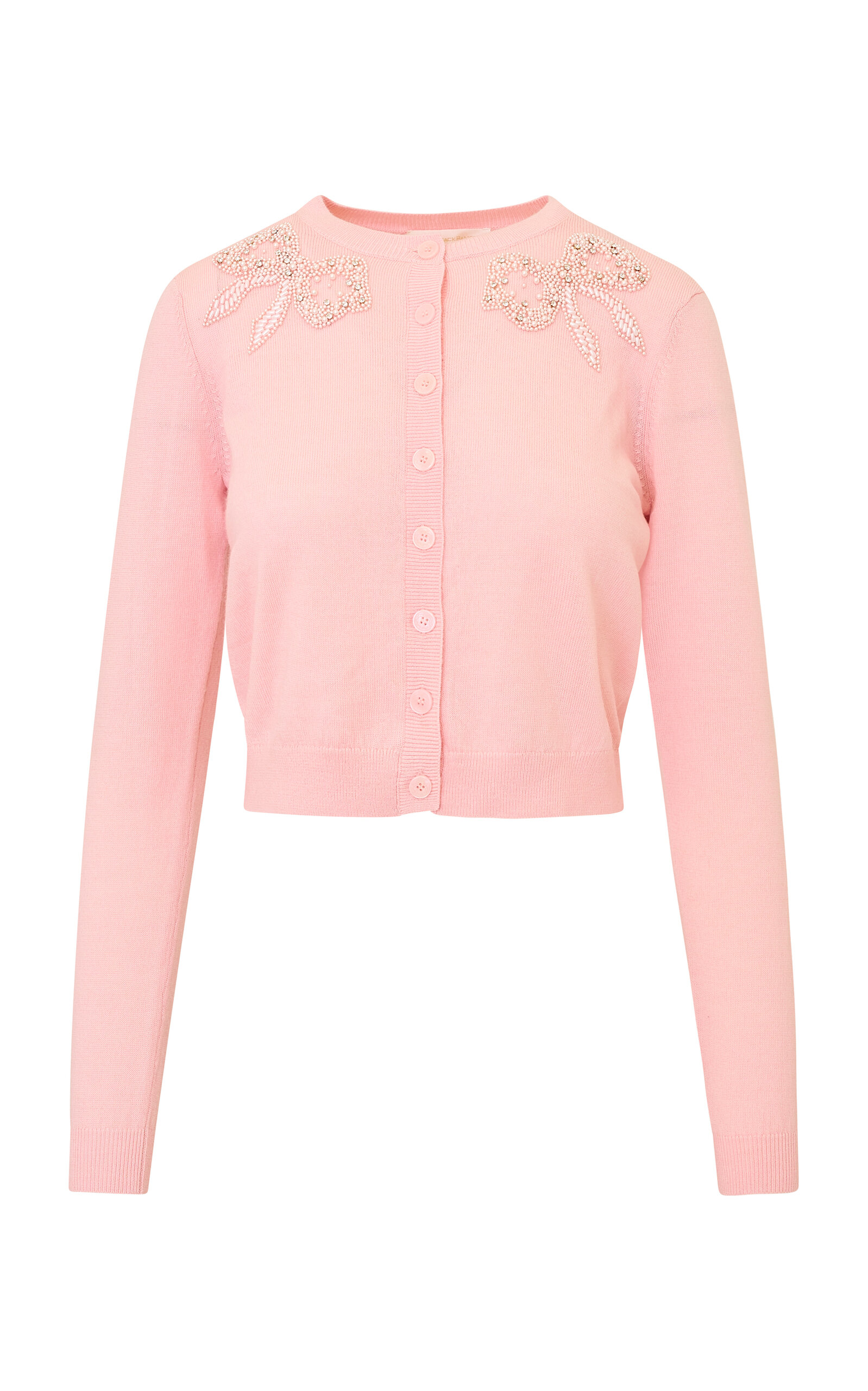 Loveshackfancy Alvera Pearl-beaded Wool Knit Cardigan In Pink