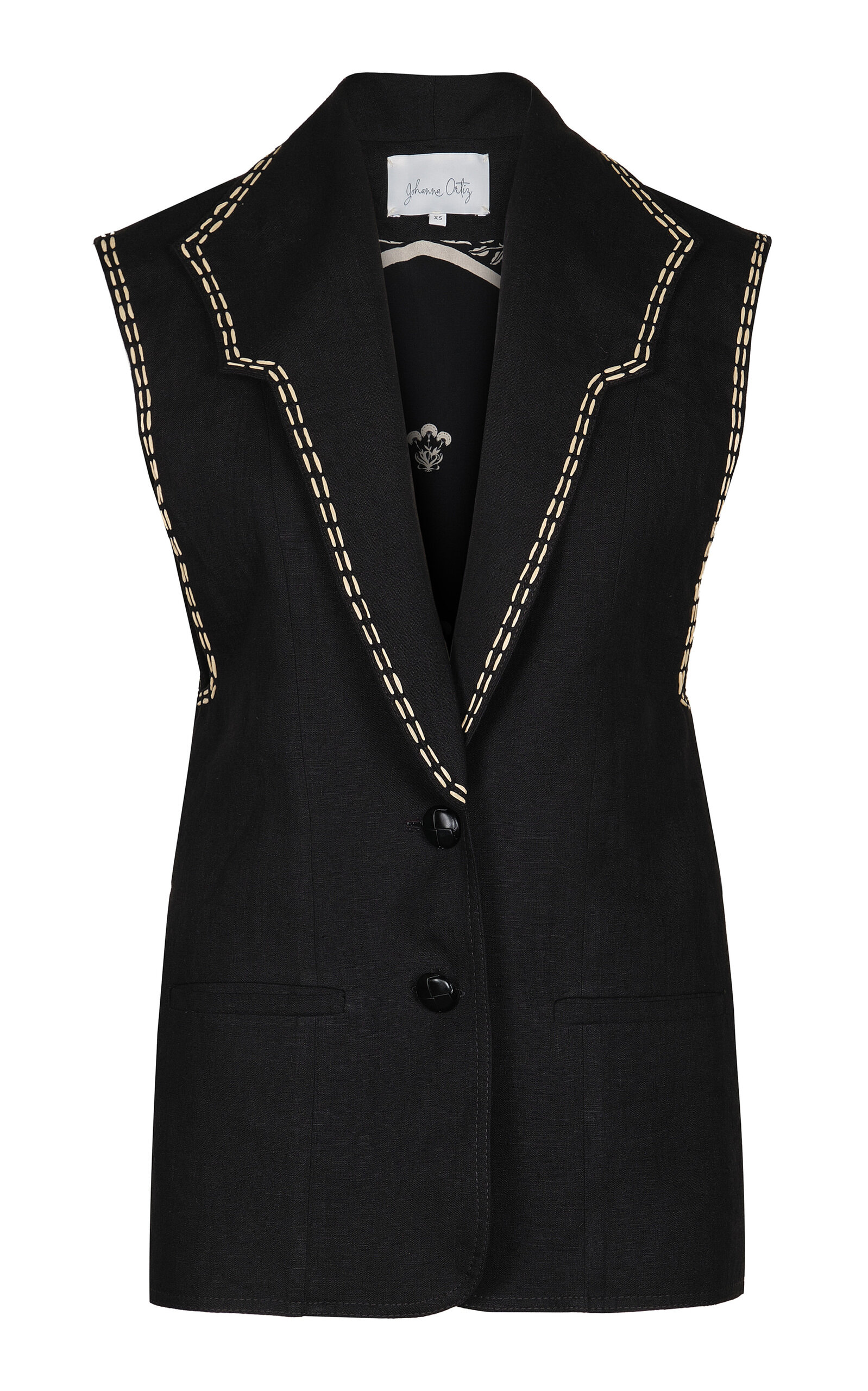 Johanna Ortiz Nocturnal Ornaments Tree-detailed Linen Vest In Black