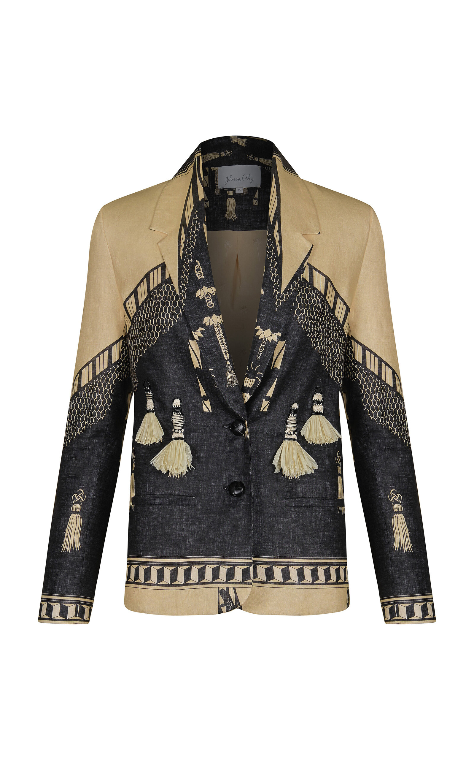 Johanna Ortiz Rock The Plan Tasseled Linen Jacket In Multi