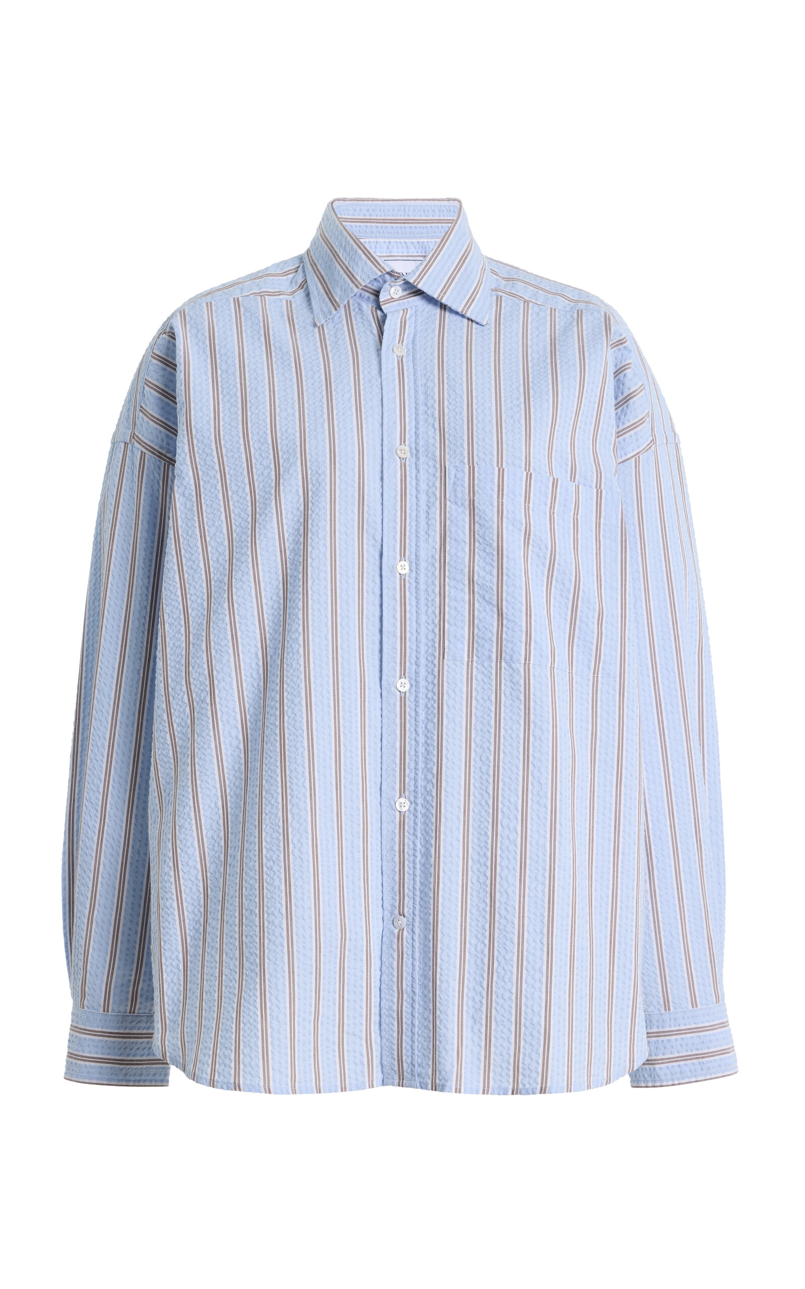 With Nothing Underneath Exclusive The Weekend Striped Cotton Seersucker Shirt In Blue