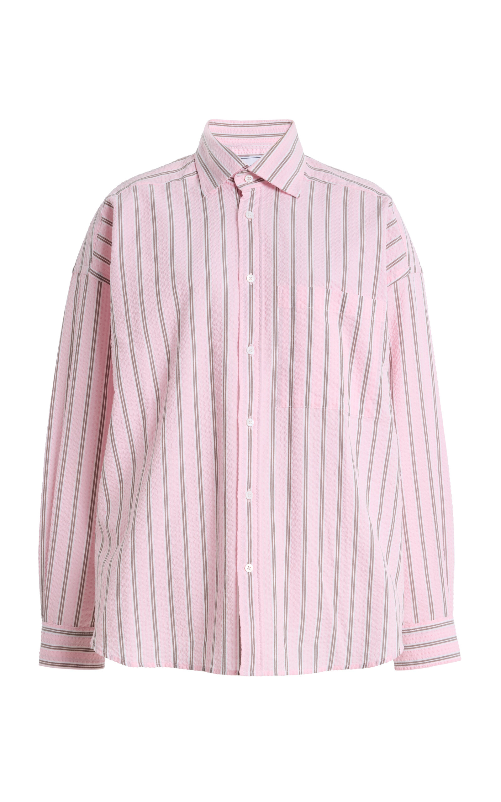 With Nothing Underneath Exclusive The Weekend Striped Cotton Seersucker Shirt In Pink