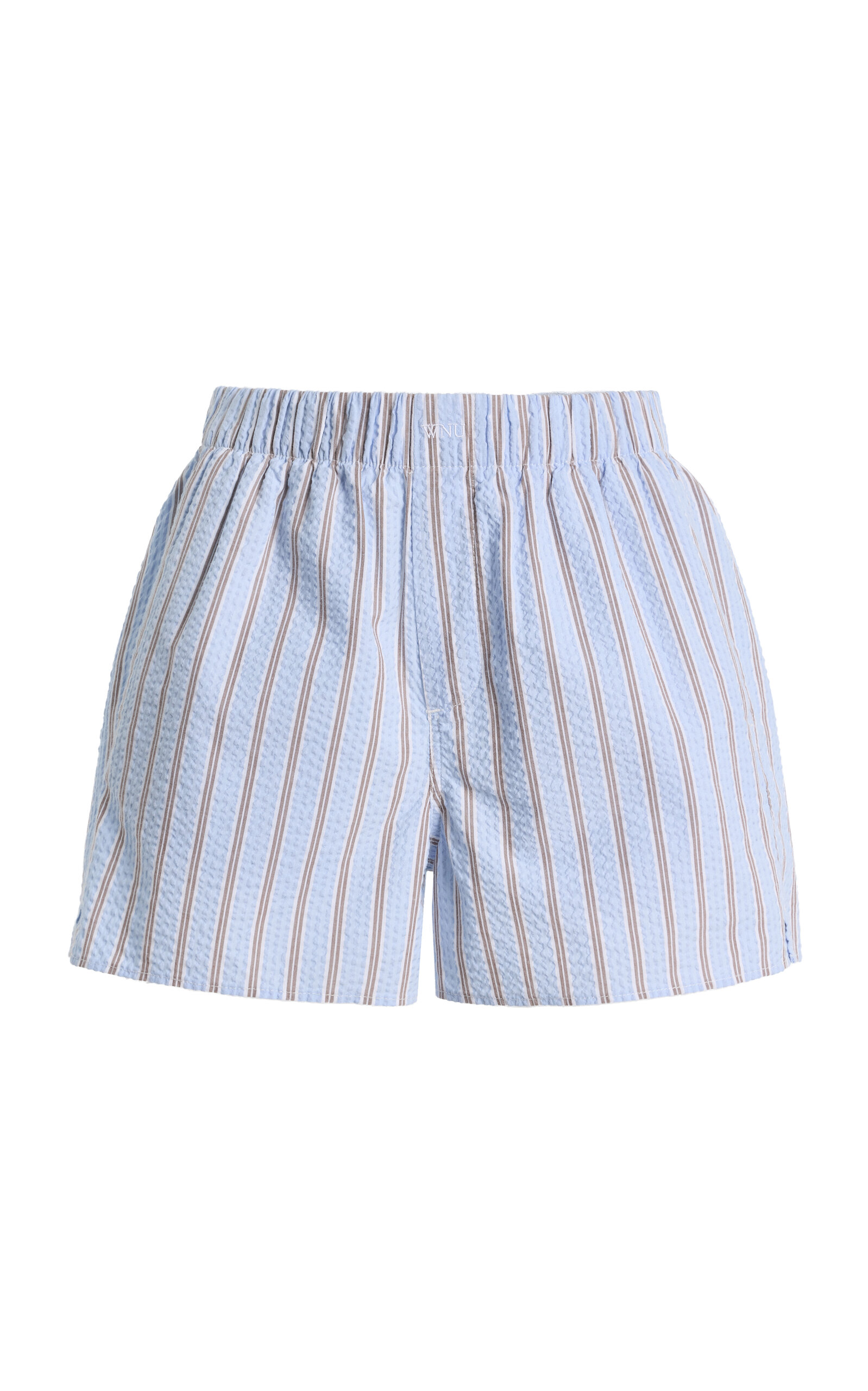With Nothing Underneath - Exclusive The Boxer Striped Cotton Seersucker Shorts - Blue - UK 14 - Moda Operandi