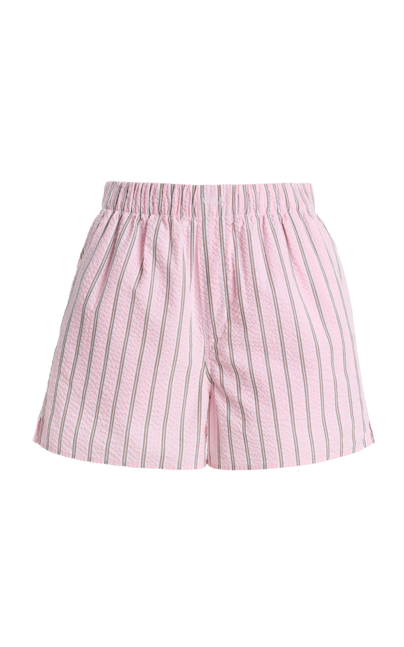 With Nothing Underneath - Exclusive The Boxer Striped Cotton Seersucker Shorts - Pink - UK 16 - Moda Operandi