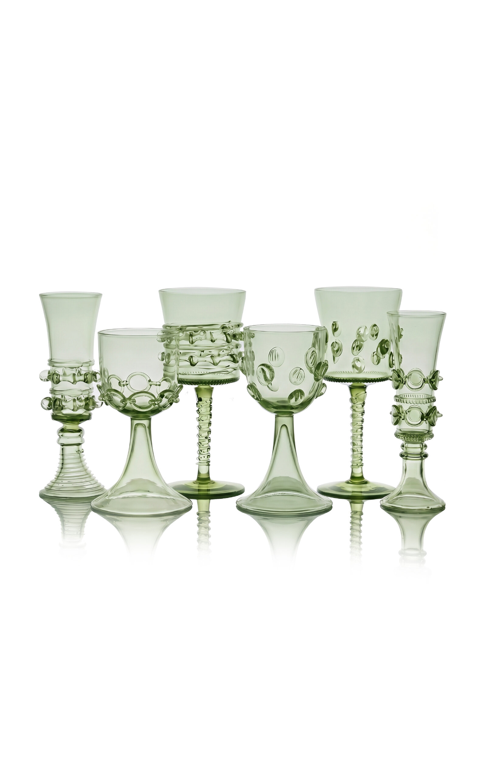 Lucie Claudia Podrabska - Set Of Six Mouthblown Wine Glasses In Green - Green
