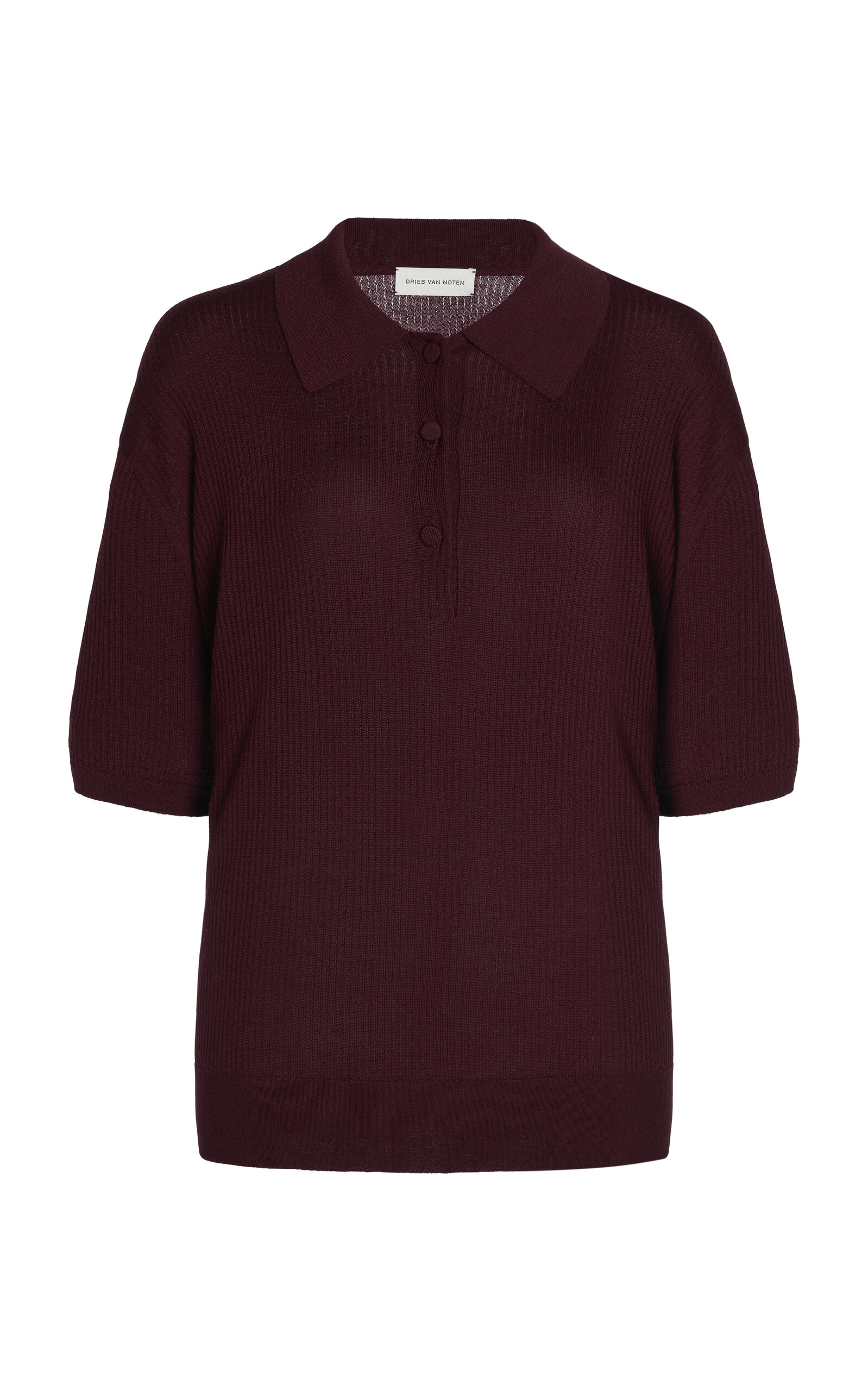 Dries Van Noten Turice Merino Wool Knit Polo In Burgundy