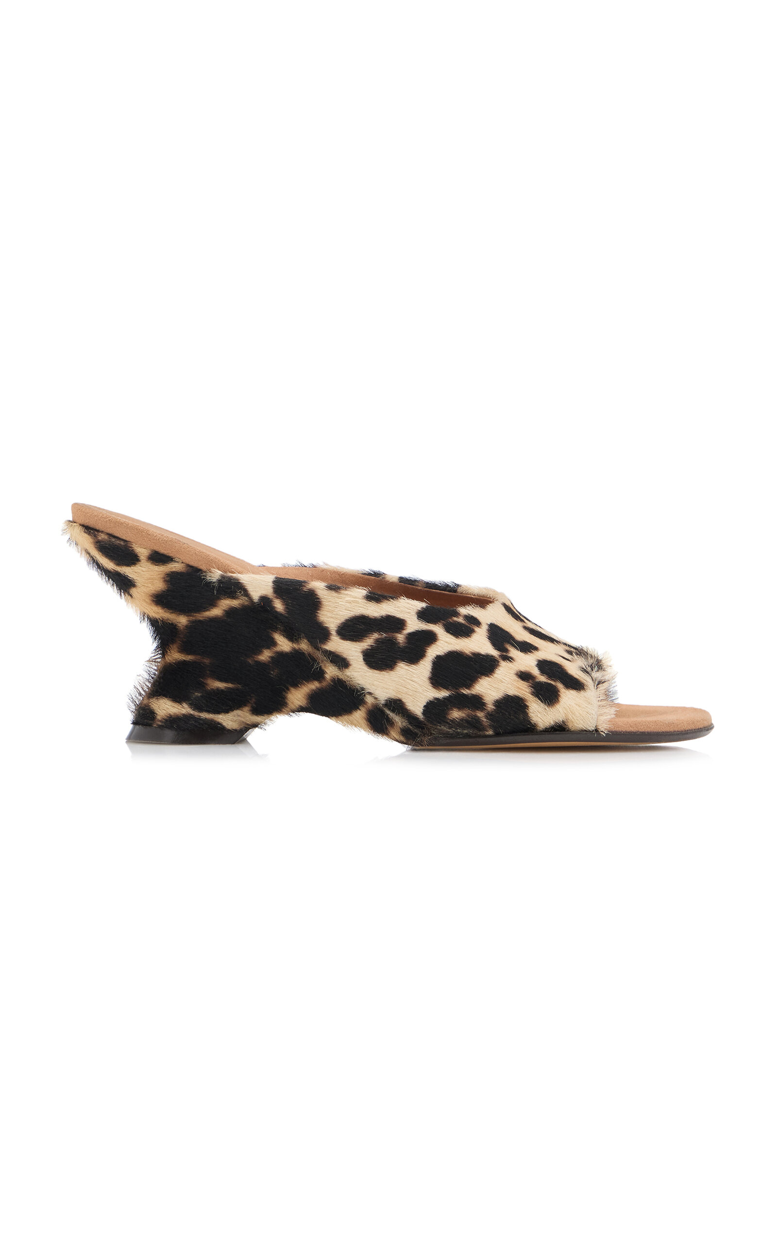 Dries Van Noten Leather Wedge Mules In Animal Print