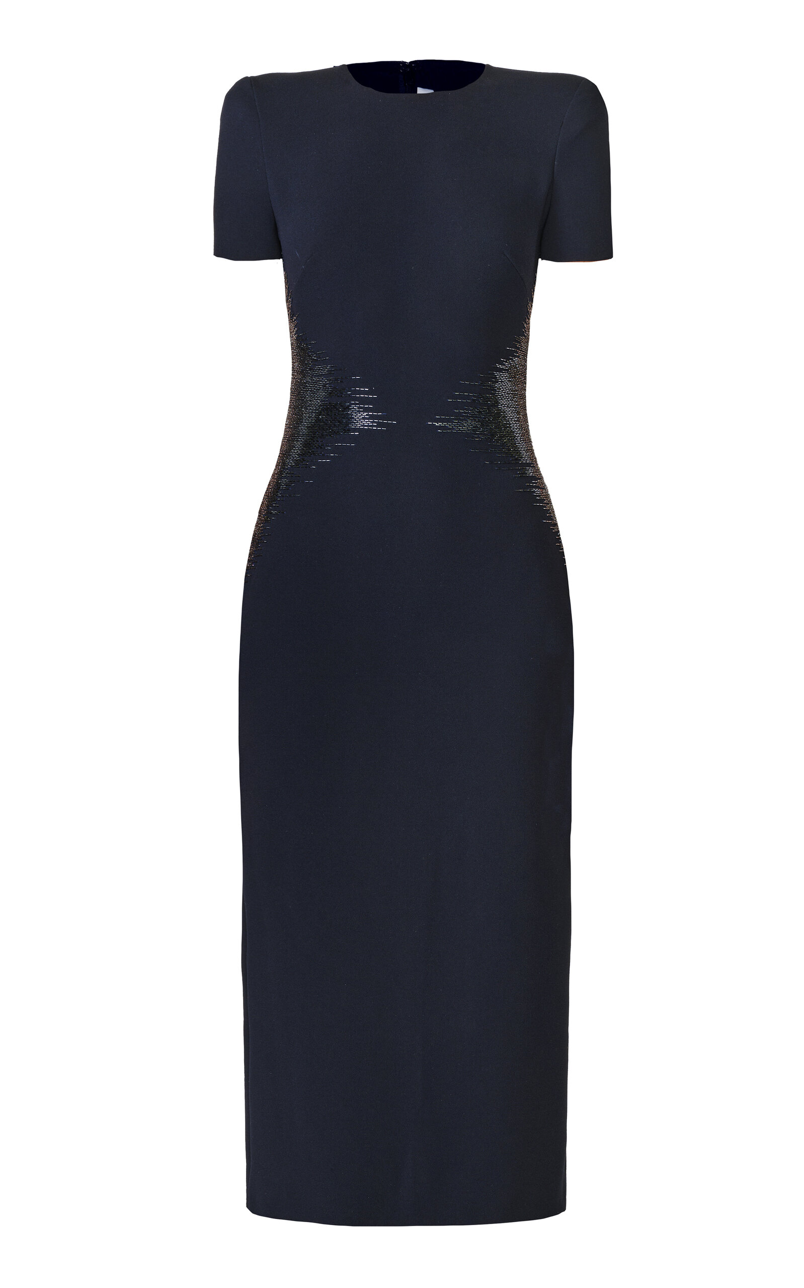 Naeem Khan Beaded Waist Cap Sleeve Crepe Cocktail Dress In Blue