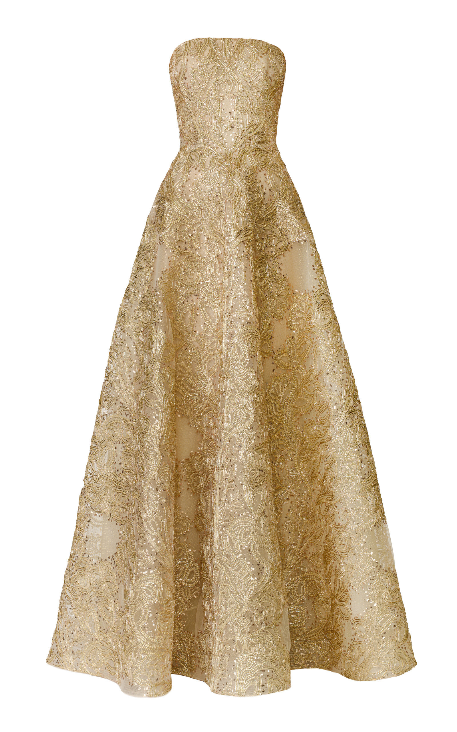 Naeem Khan Metallic Raffia Bustier Strapless Gown In Gold