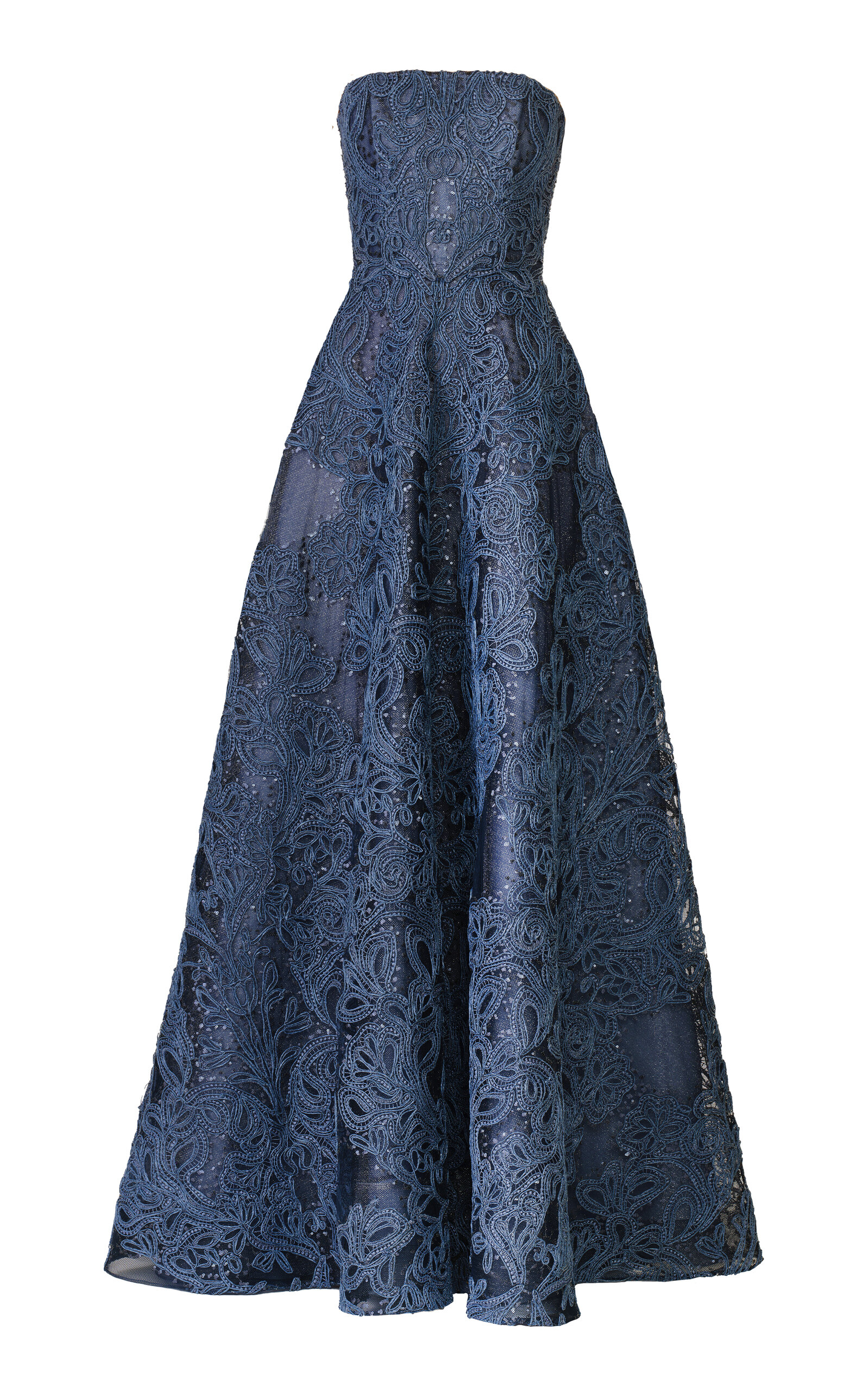 Naeem Khan Raffia Bustier Strapless Gown In Blue