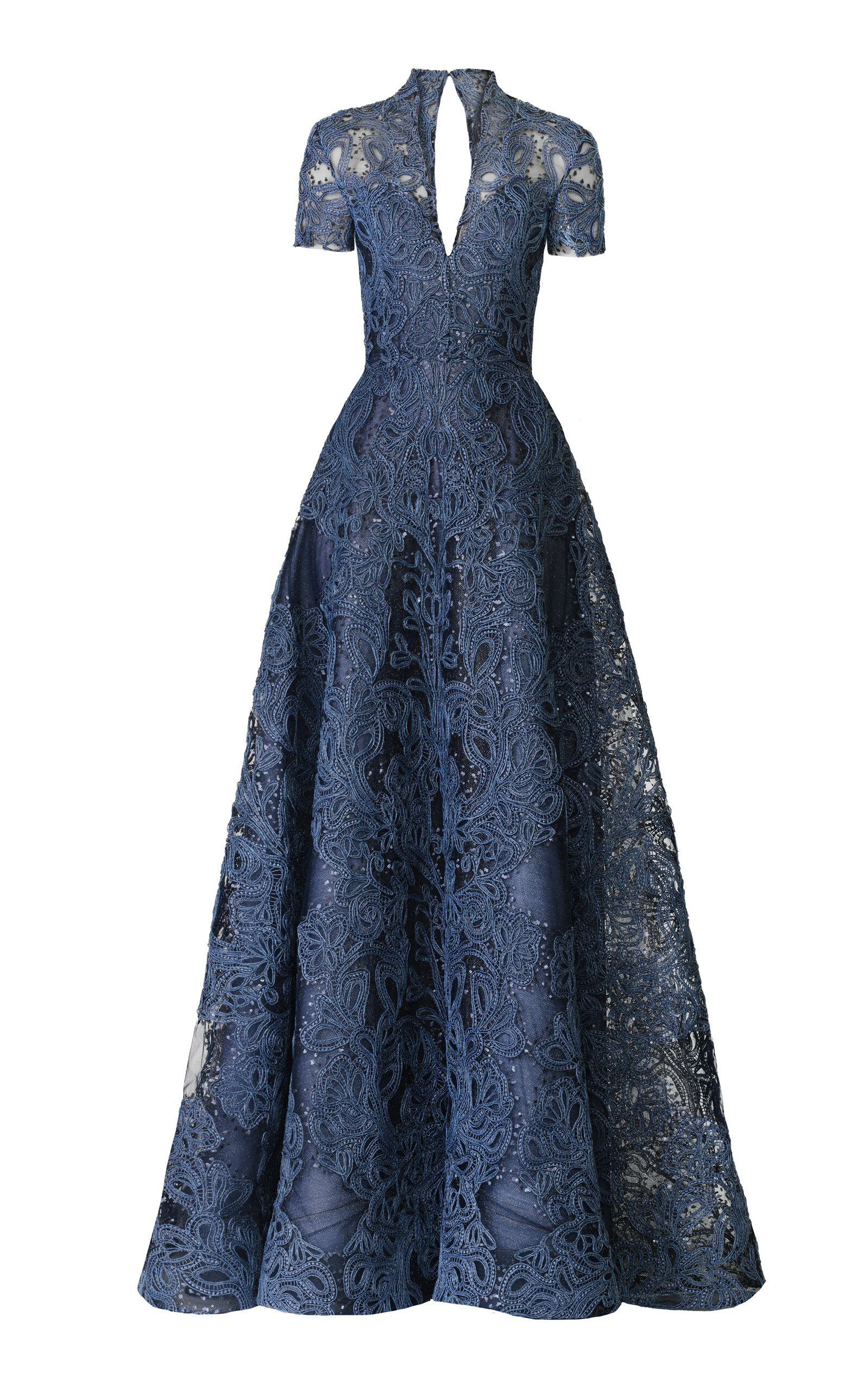 Naeem Khan Raffia V-neck Cap Sleeve Gown In Blue