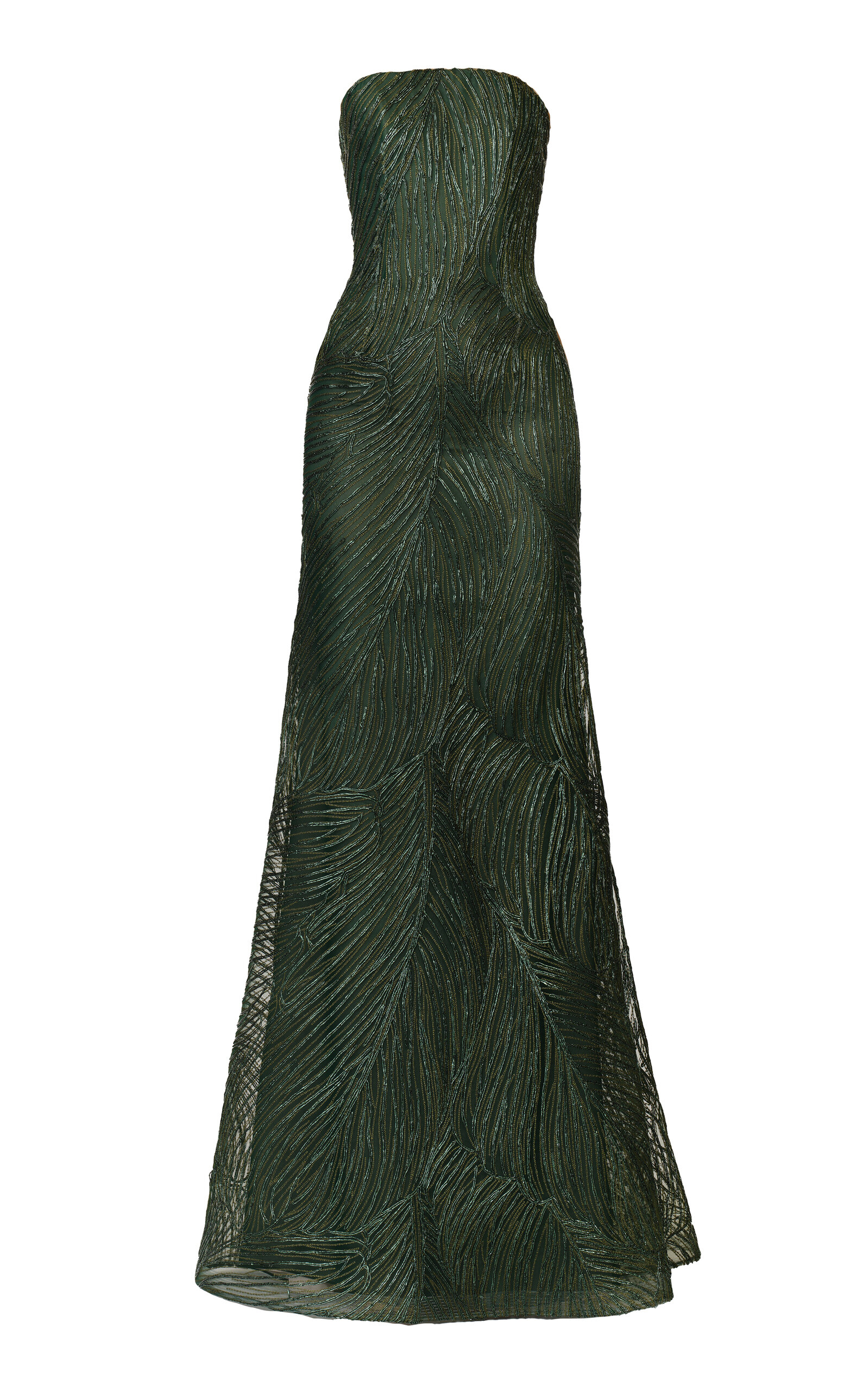 Naeem Khan Metallic Raffia Bustier Strapless Fit-and-flare Gown In Green
