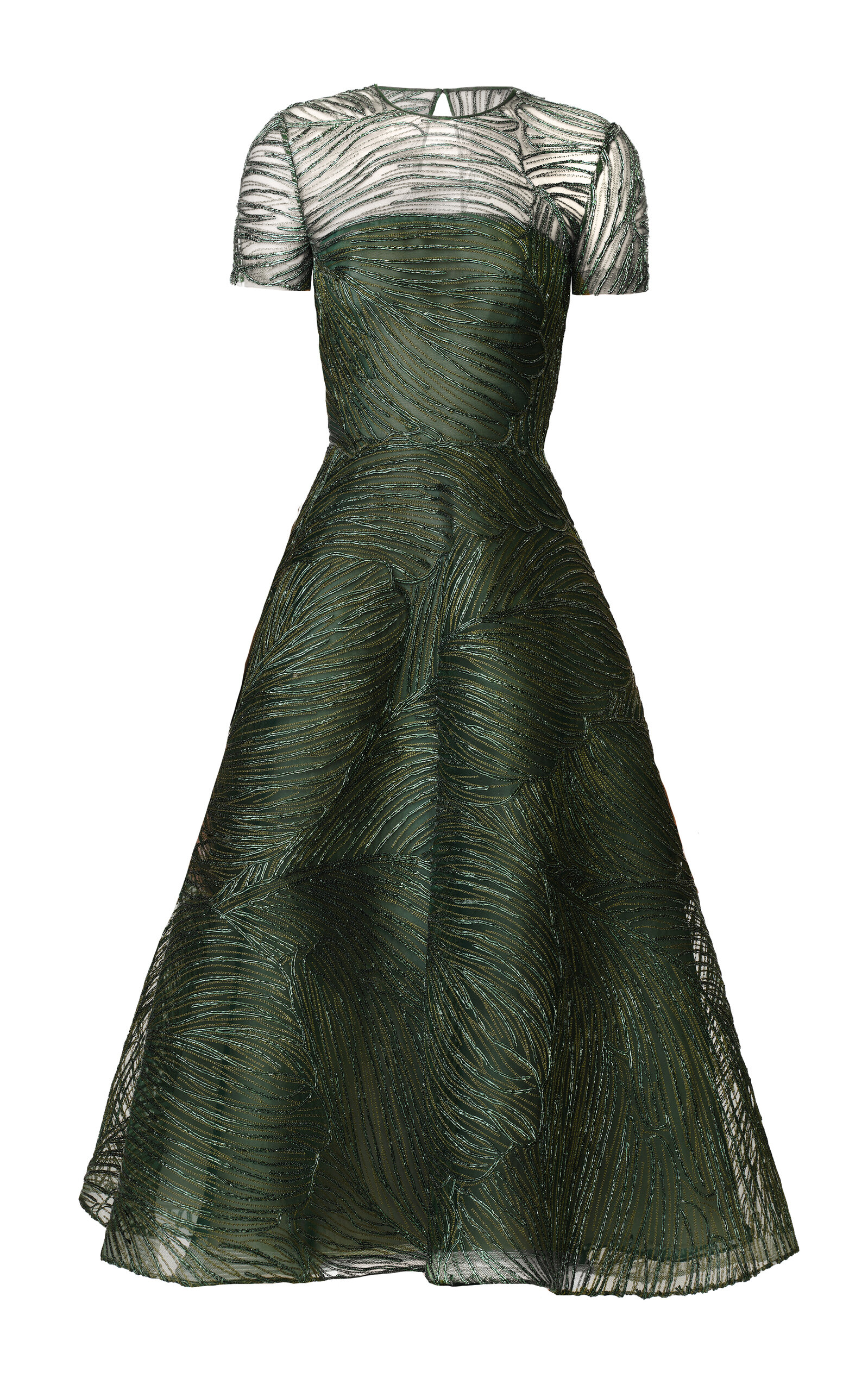 Naeem Khan Metallic Raffia Cap Sleeve Cocktail Dress In Green