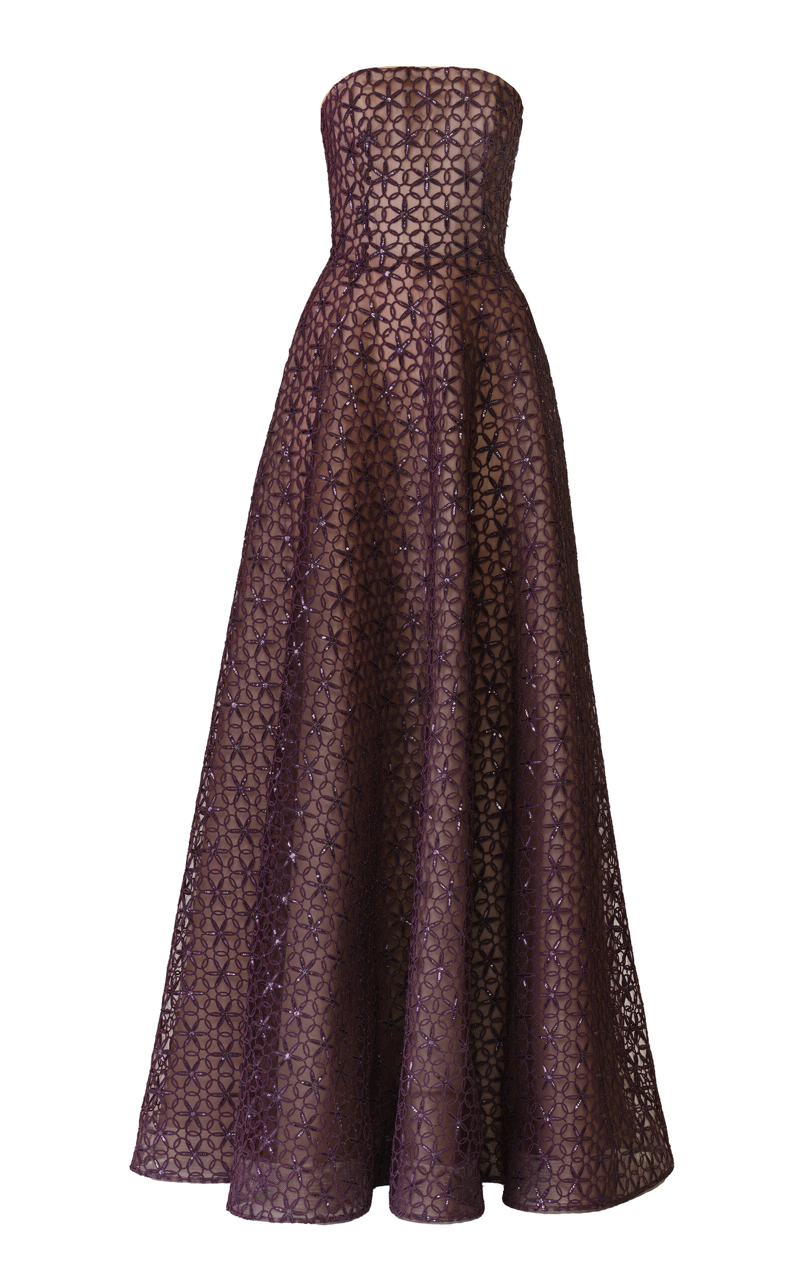 Naeem Khan Cording Bustier Strapless Gown In Burgundy