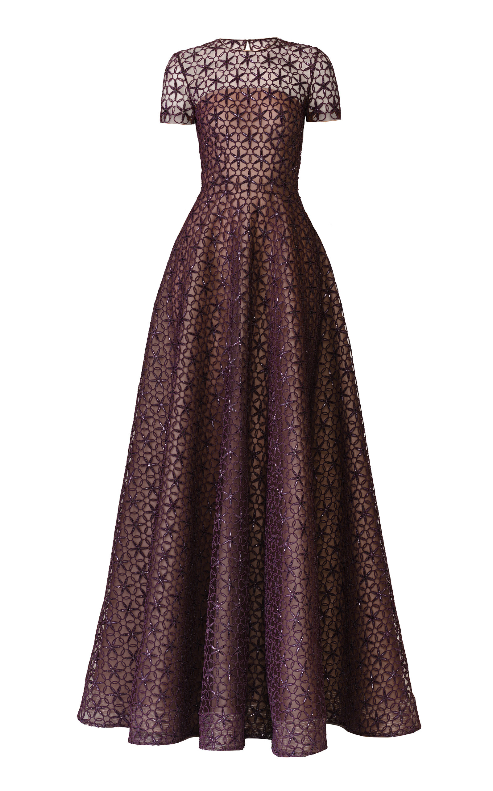 Naeem Khan Cording Cap Sleeve Gown In Burgundy