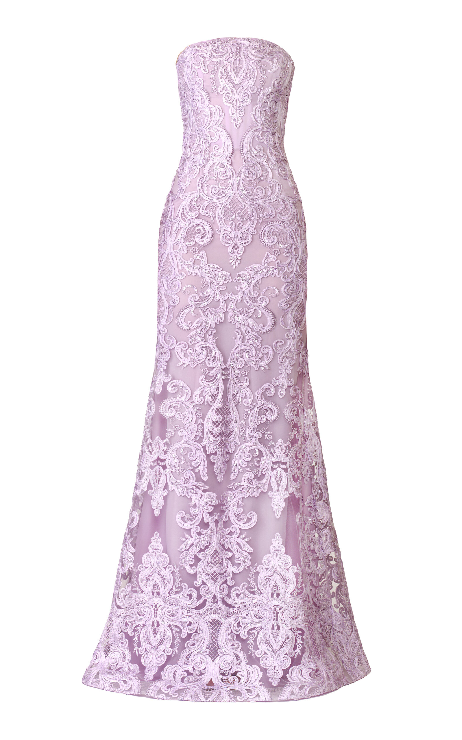 Naeem Khan Ribbon Lace Bustier Strapless Fit-and-flare Gown In Purple