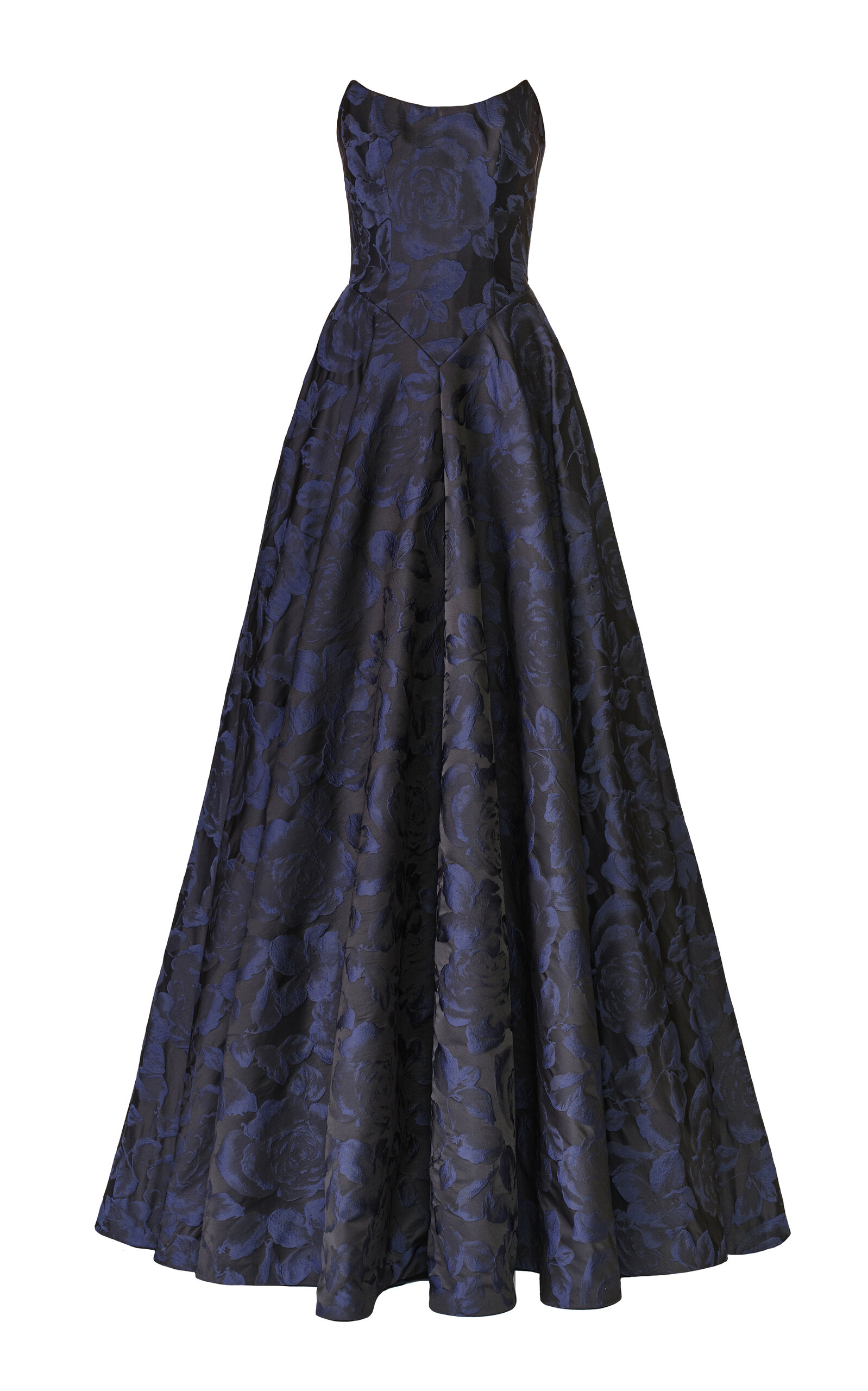 Naeem Khan Floral Jacquard Bustier Strapless Gown In Blue