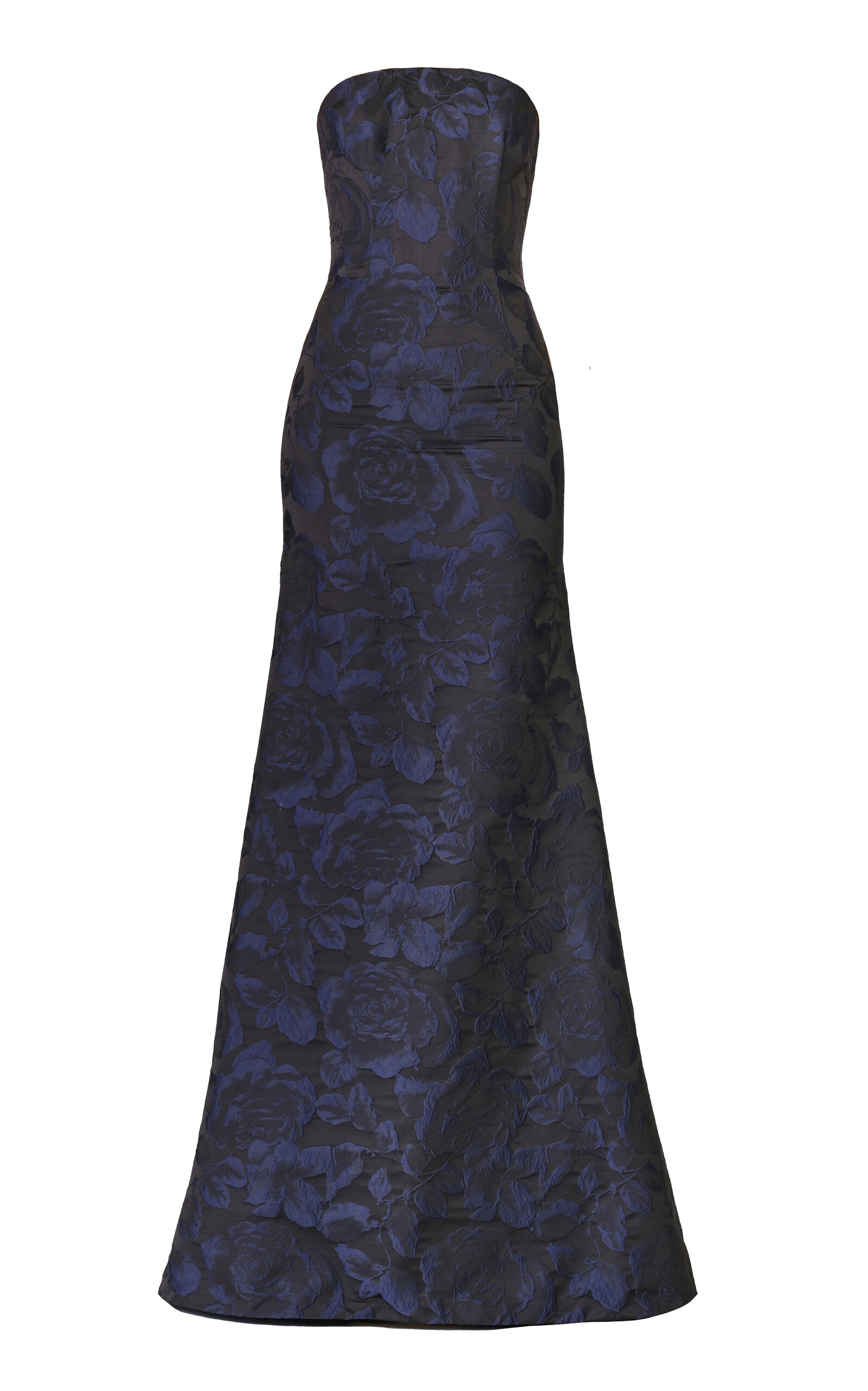Naeem Khan Floral Jacquard Bustier Strapless Fit-and-flare Gown In Blue