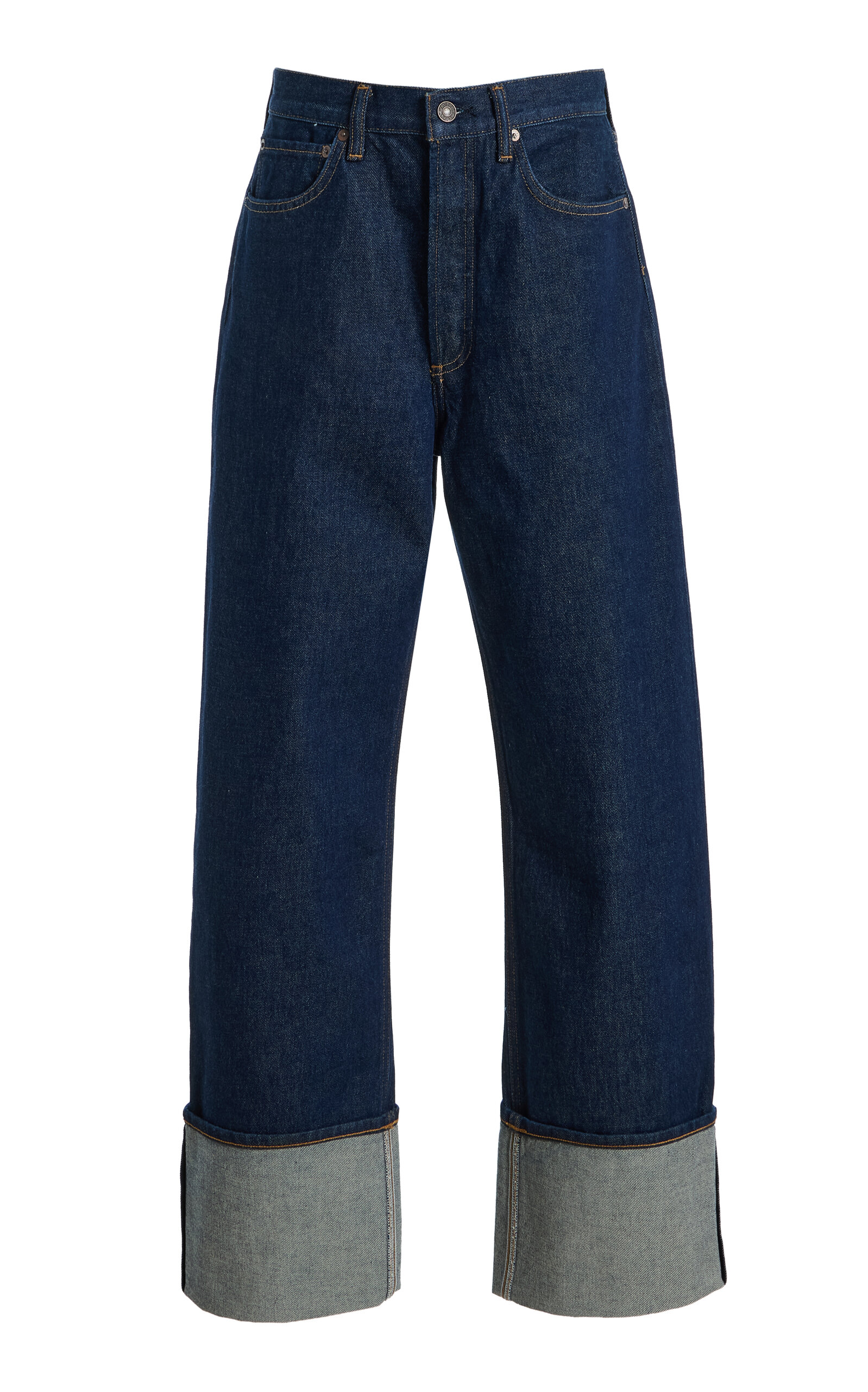 Agolde - Big Cuff Rigid High-Rise Straight-Leg Jeans - Dark Wash - 27 - Moda Operandi