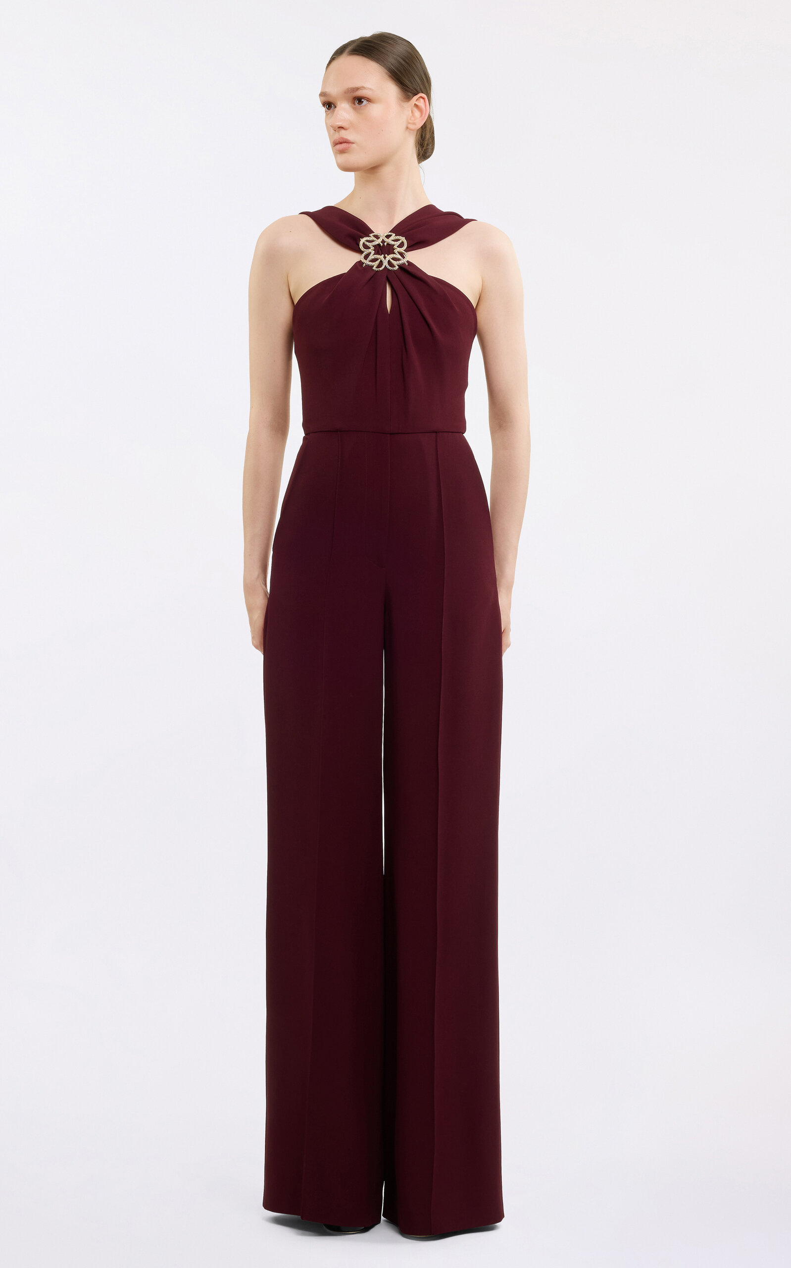 Elie Saab Embellished Jumpsuit In Burgundy