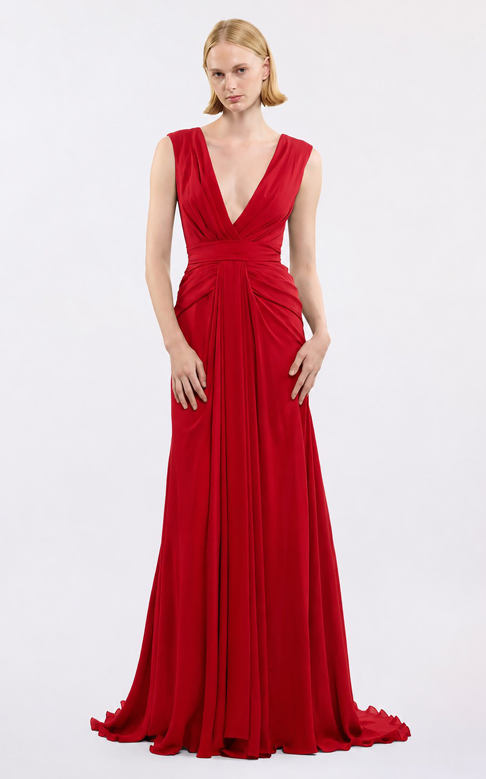 Elie Saab Draped V-Neck Silk Maxi Dress - Moda Operandi