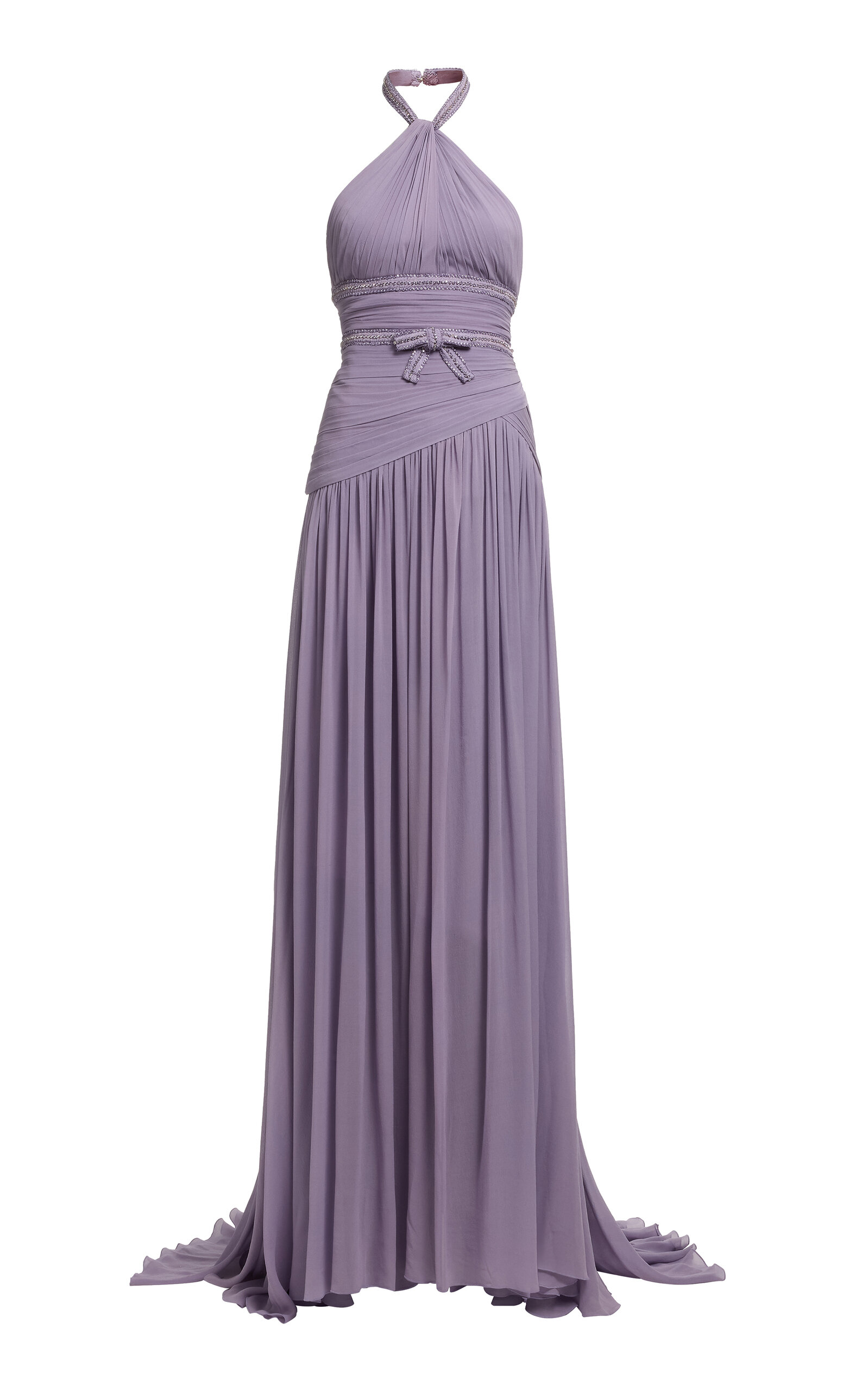 Elie Saab Gathered Halter Top Silk-Blend Maxi Dress - Moda Operandi