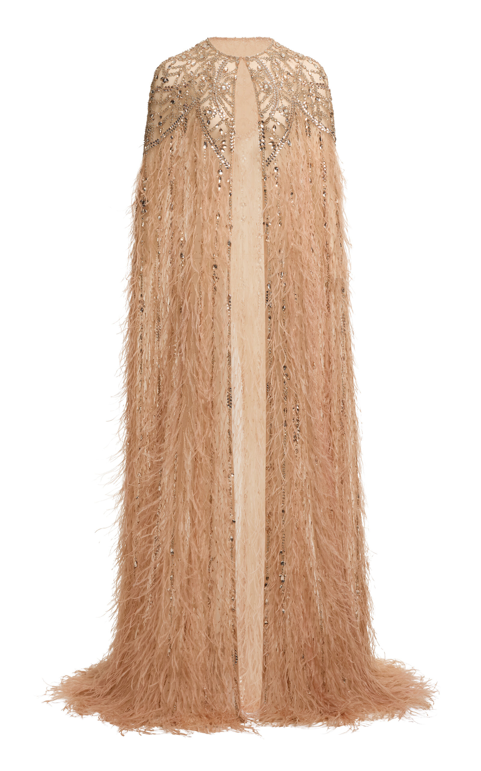 Elie Saab Bead-embroidered Feather-embellished Silk-blend Cape In Brown