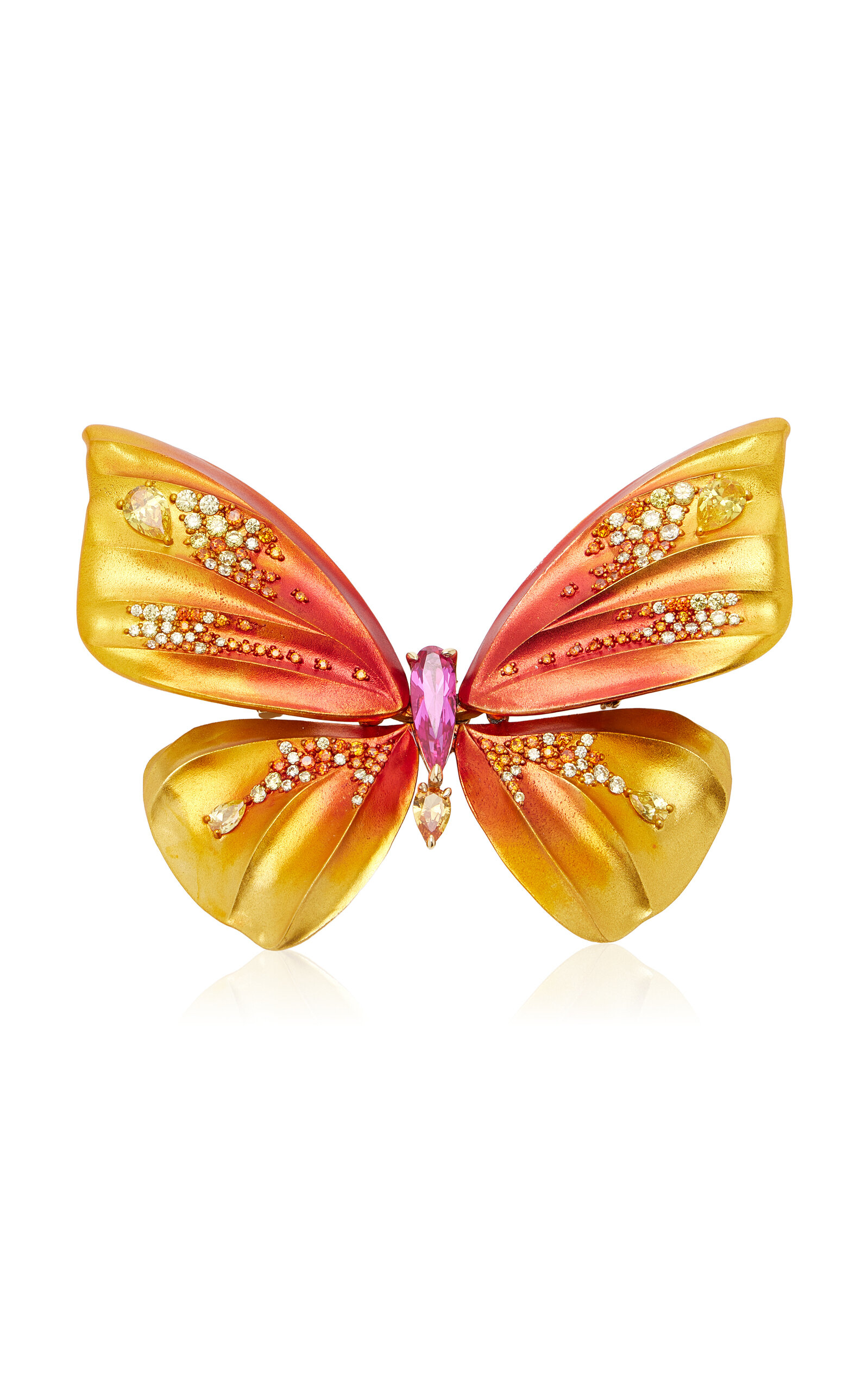 Anabela Chan - Magma Butterfly 18K Yellow Gold Sapphire Brooch - Orange - OS - Moda Operandi - Gifts For Her