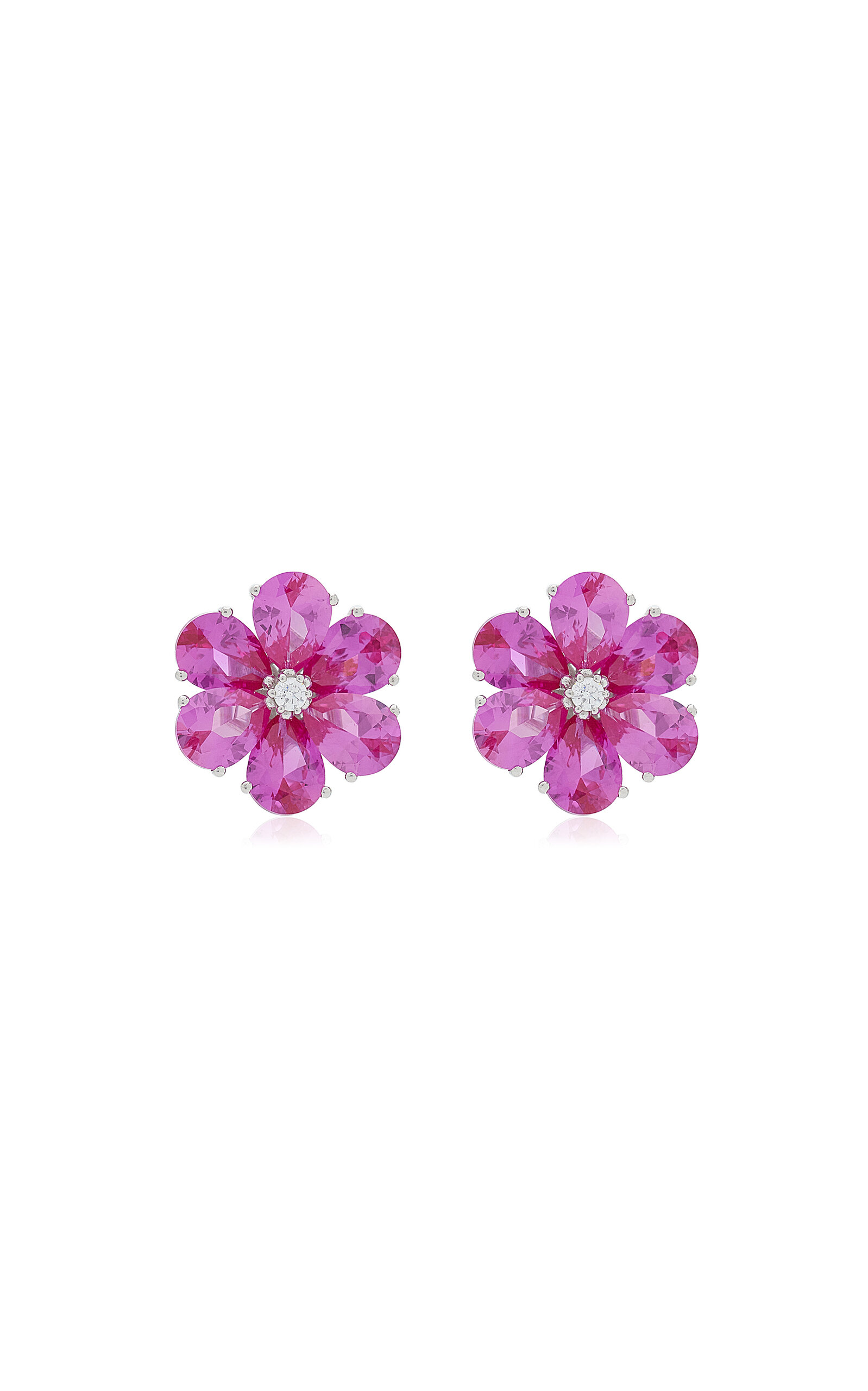 Anabela Chan - Marguerite Daisy 18K White Gold Sapphire and Diamond Earrings - Pink - OS - Moda Operandi - Gifts For Her