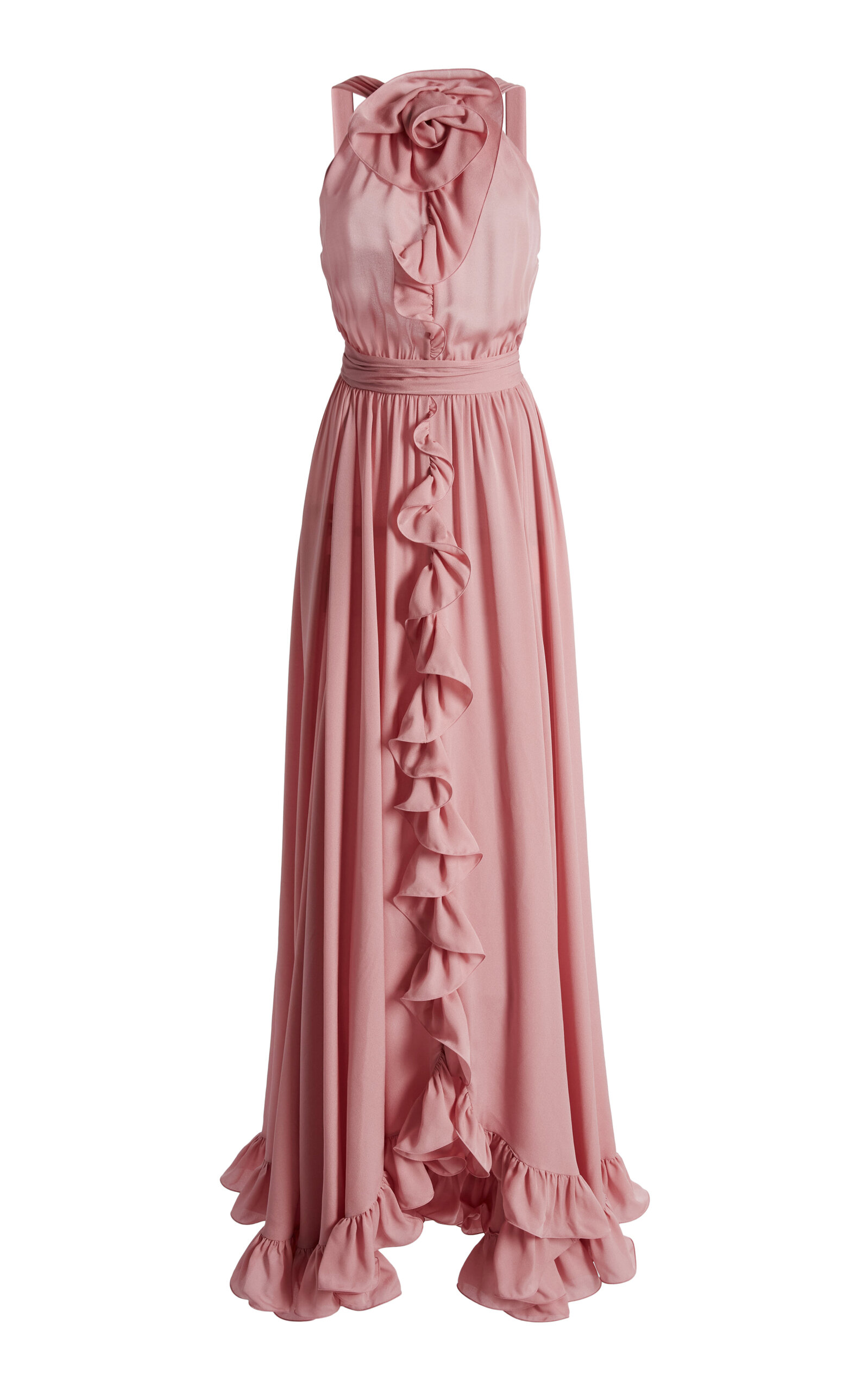 Zuhair Murad Georgette Long Dress With Ruffles In Pink