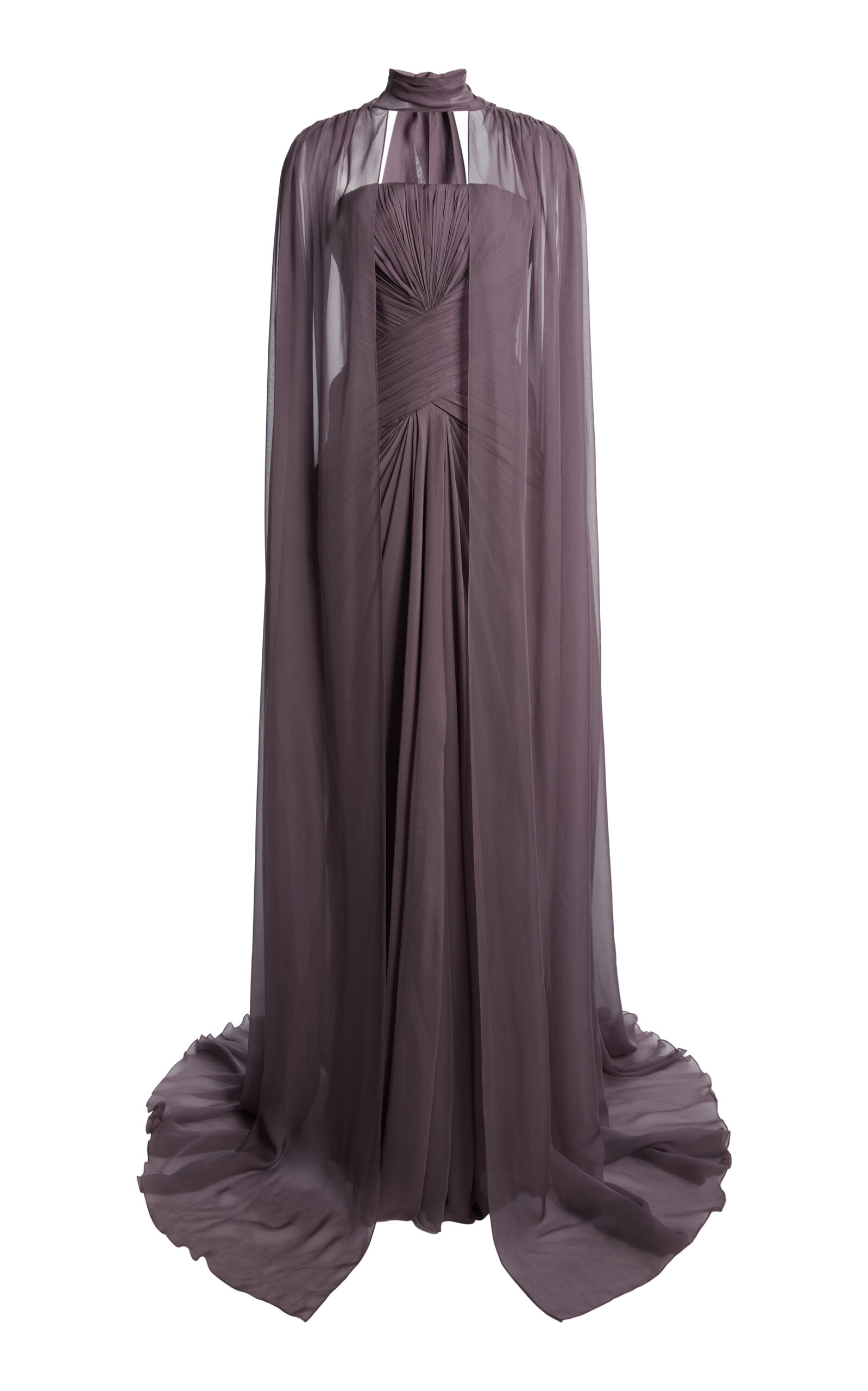 Zuhair Murad Chiffon Off-shoulder Draped Long Dress In Purple
