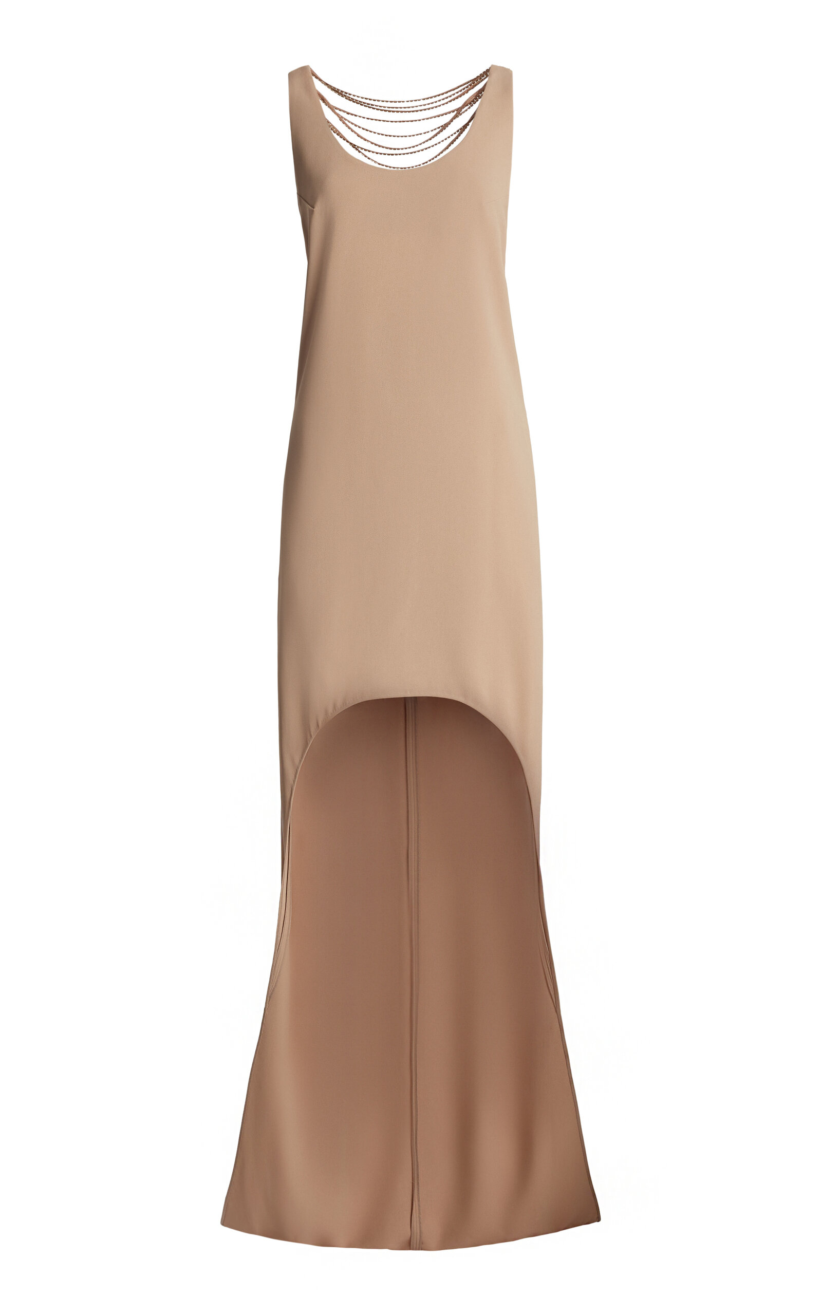 Zuhair Murad Heavy Cady Asymmetrical Length Dress With Beaded Fringes In Brown