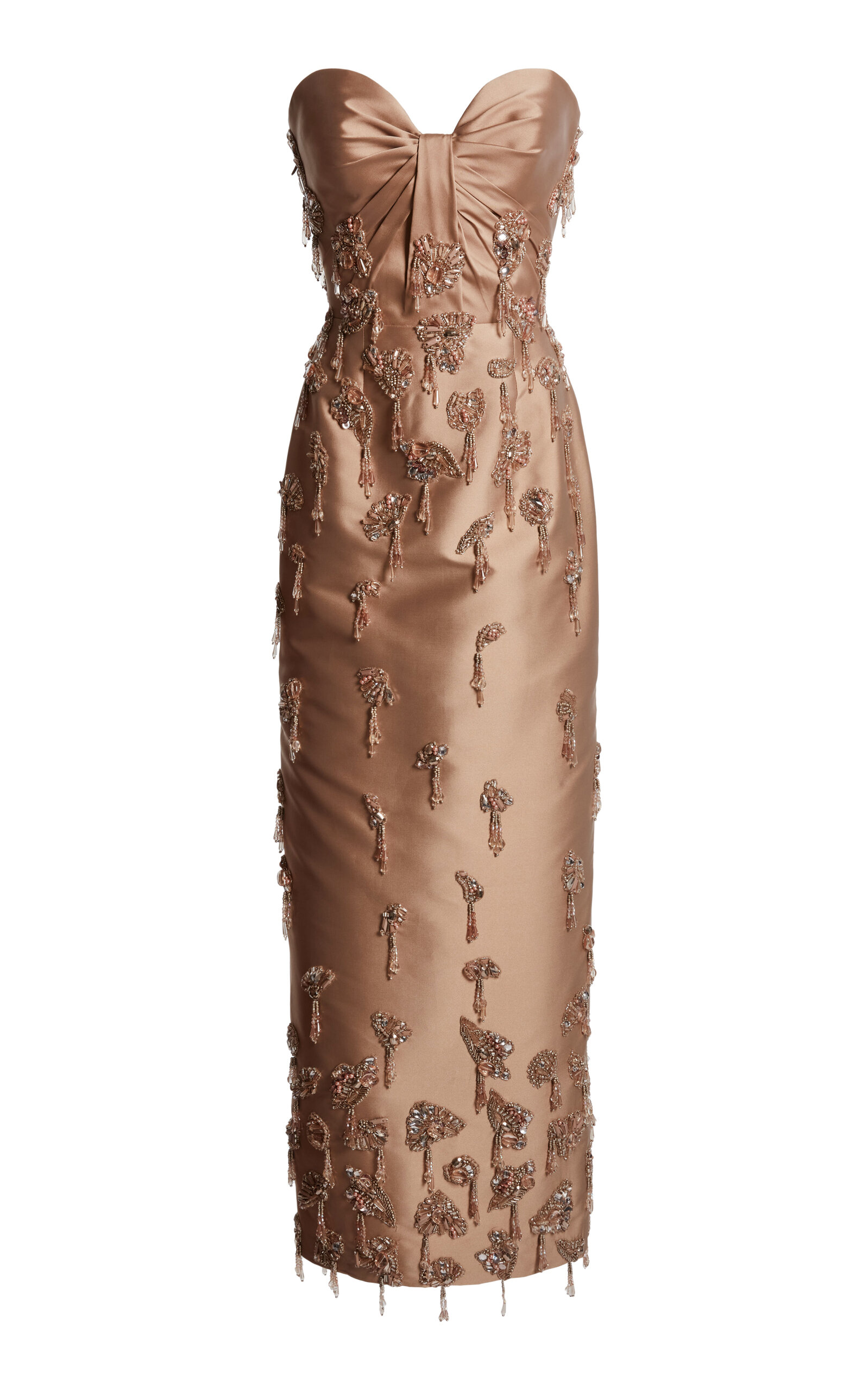 Zuhair Murad Mikado Embroidered Off-shoulder Ankle/dress In Brown