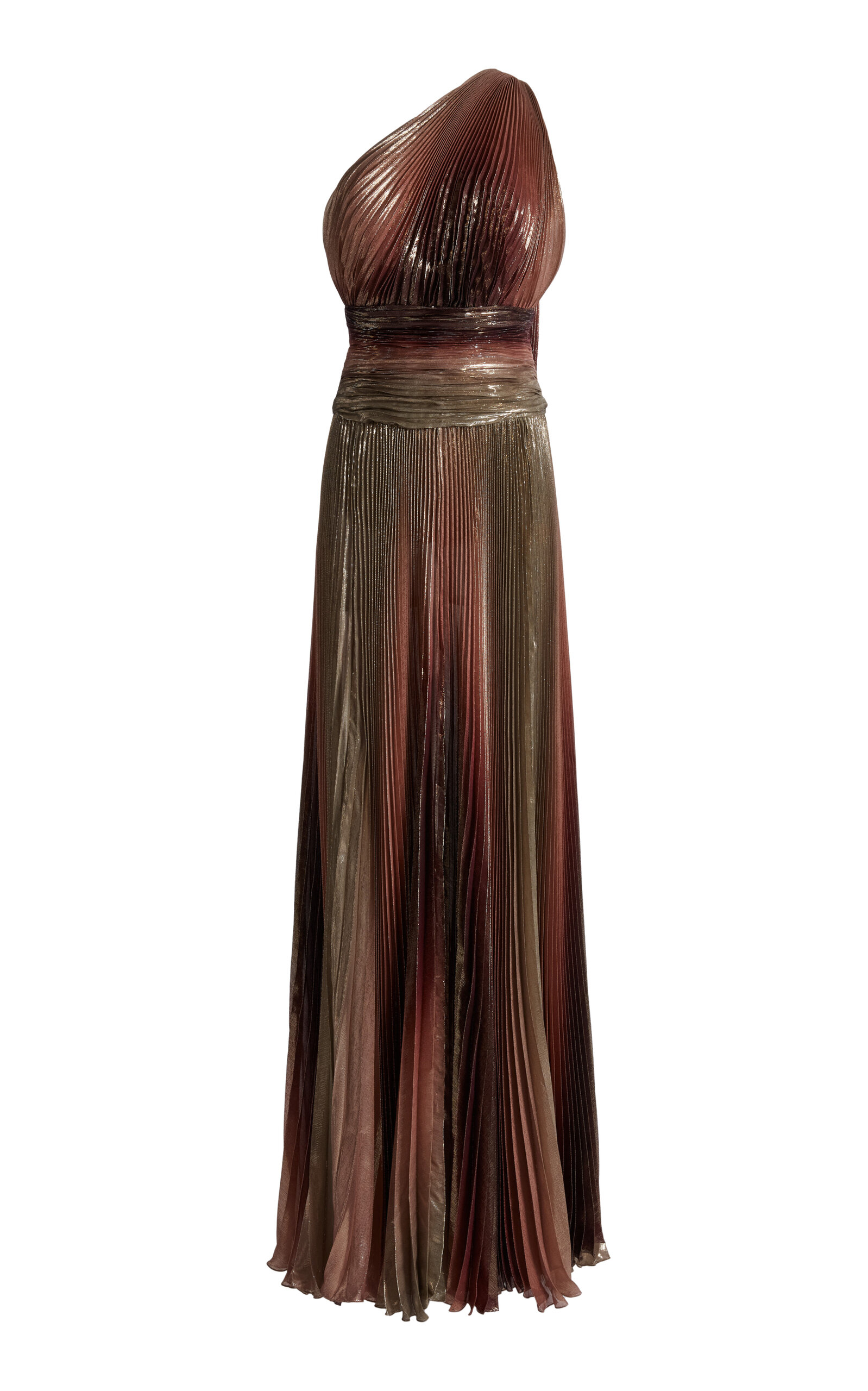 Zuhair Murad Printed Lame Pliss Mono-shoulder Long Dress In Multi