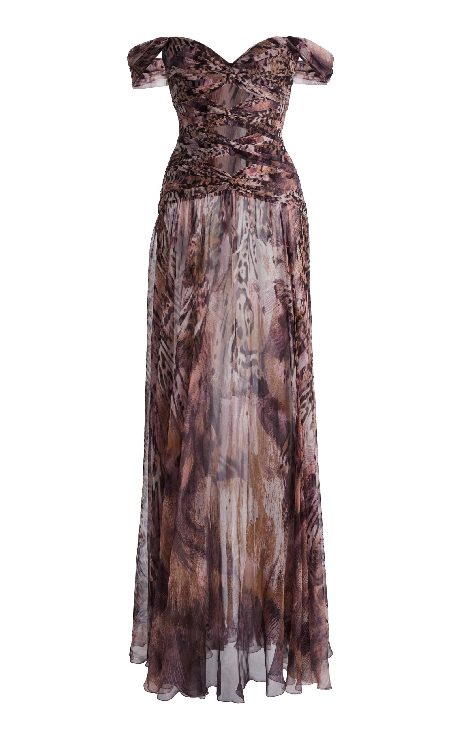 Zuhair Murad Chiffon Guppy Print Cut-outs Long Dress In Animal Print