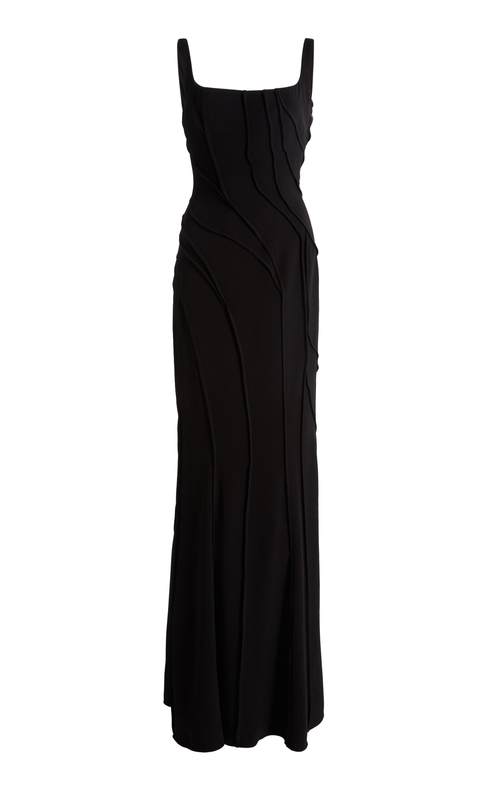 Zuhair Murad Heavy Cady Long Dress With Pintucks In Black