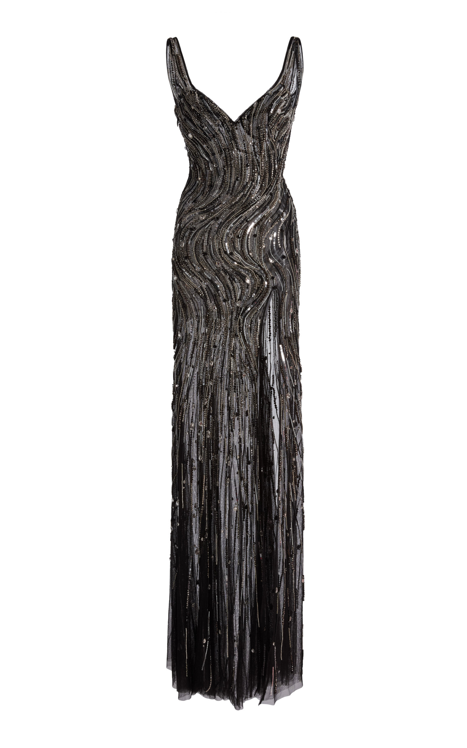 Zuhair Murad Tulle Wave Motion Embroidered Long Dress In Black