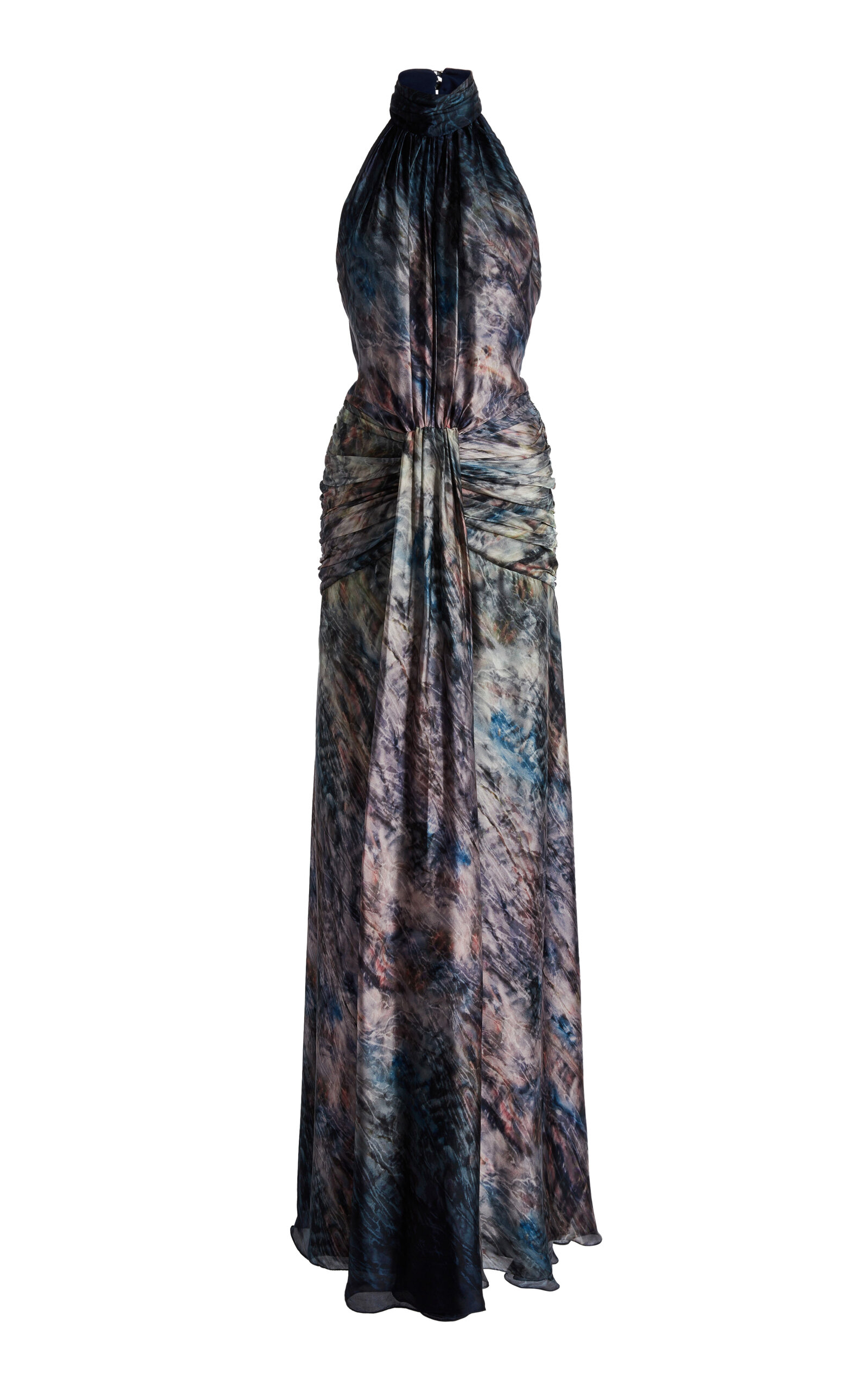 Zuhair Murad Printed Charmeuse Halter Long Dress In Blue