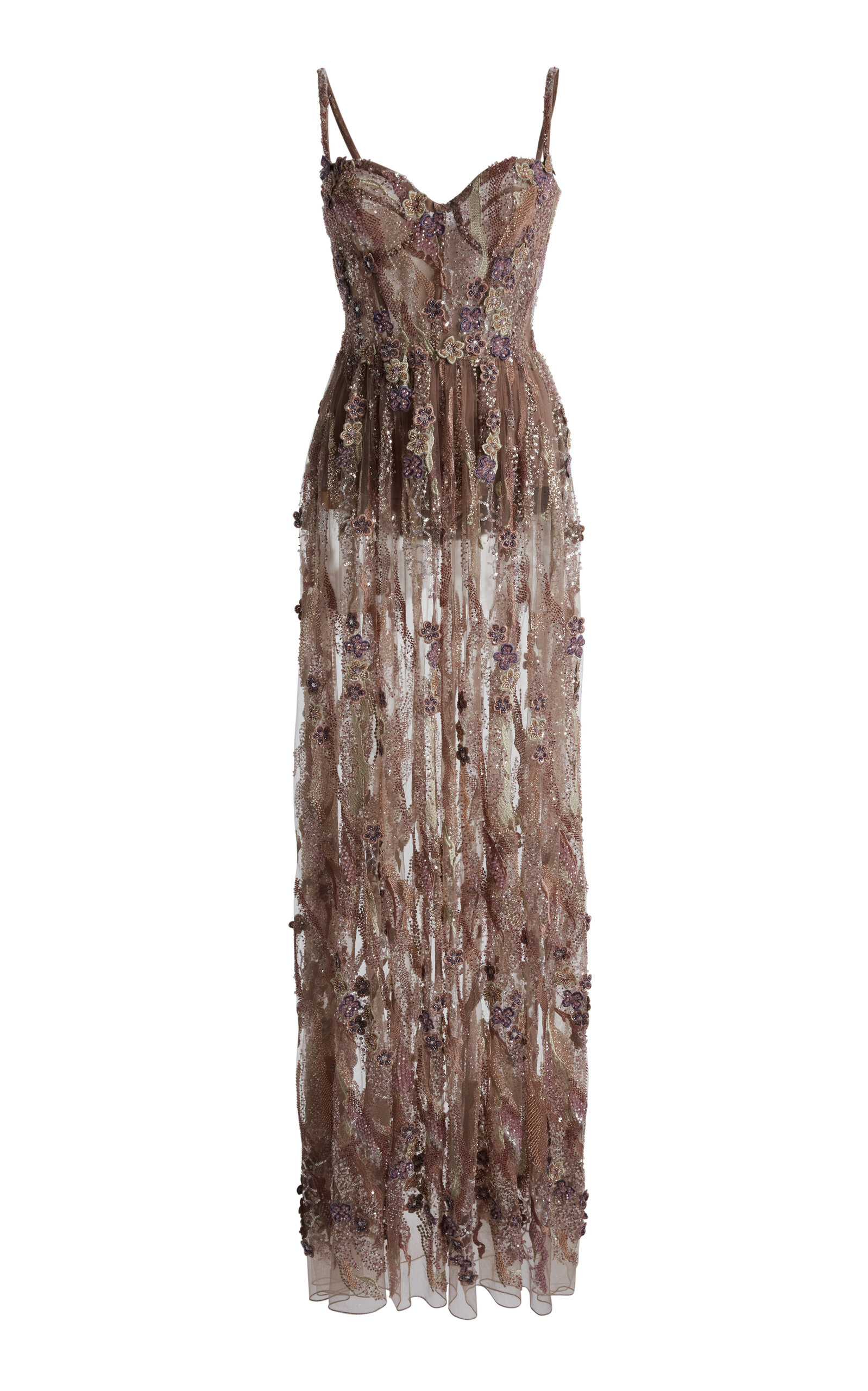 Zuhair Murad Tulle Embroidered Long Dress In Multi