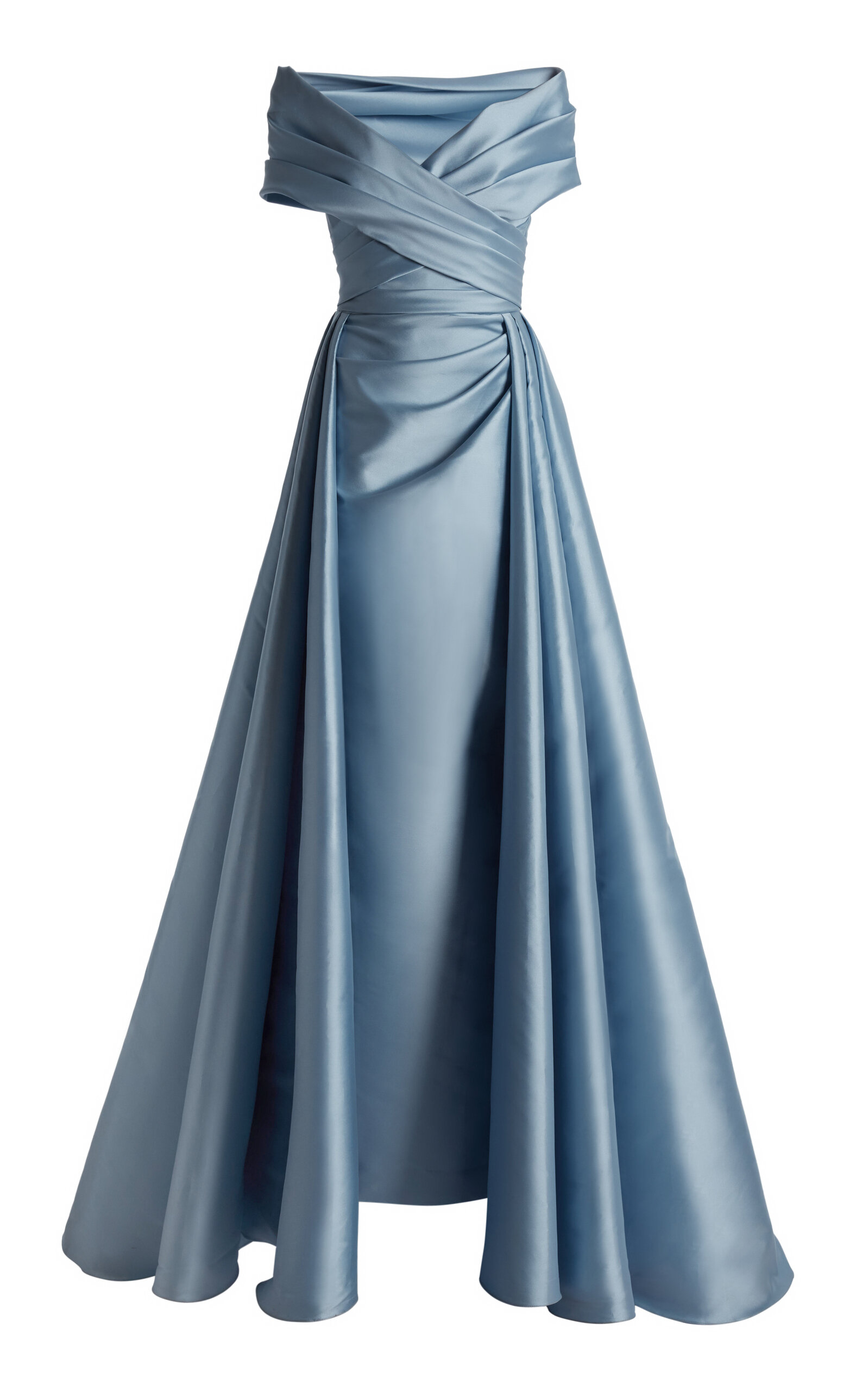 Zuhair Murad Mikado Off-shoulder Cross Neckline Gown Dress In Blue