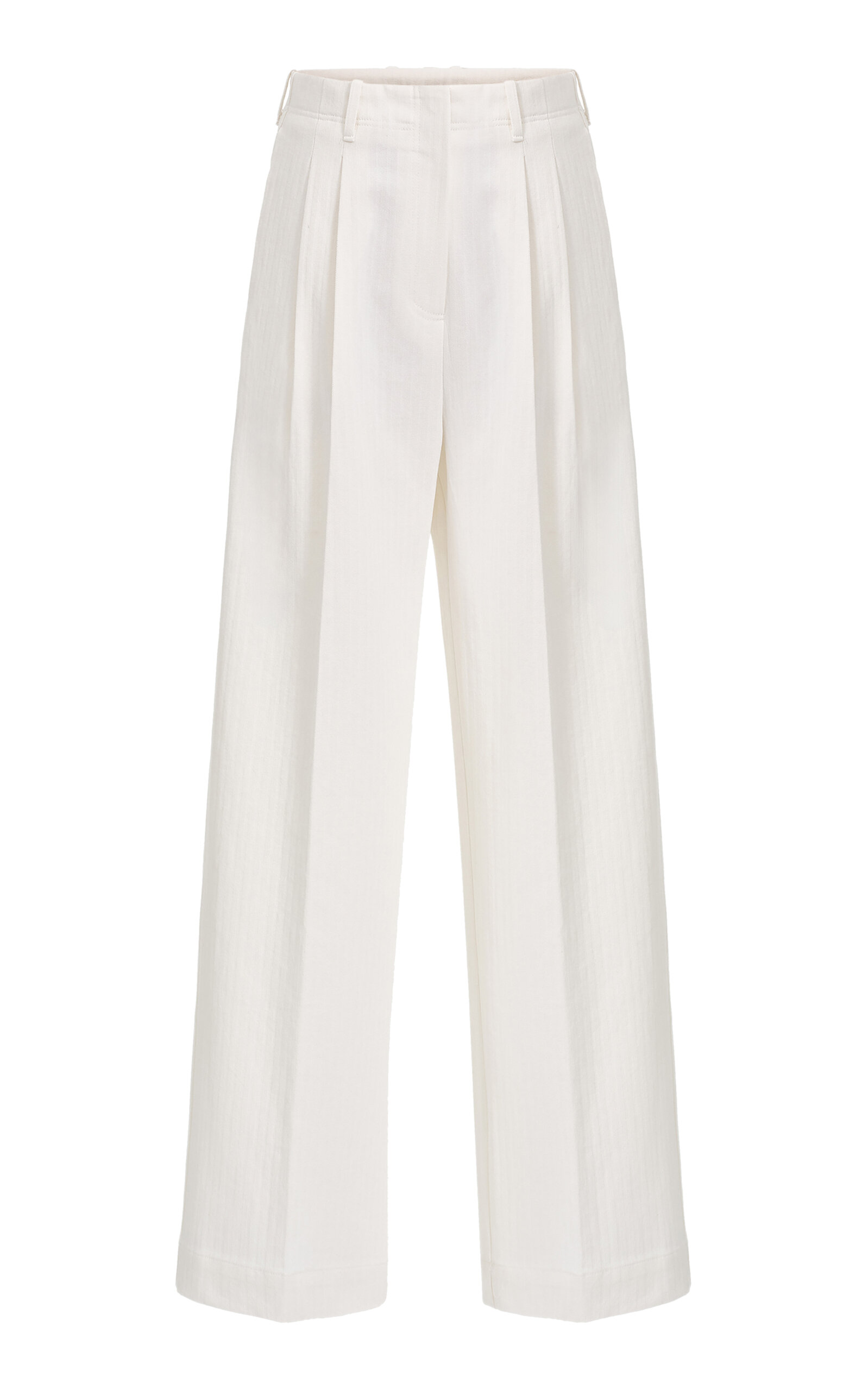 Source Unknown Cassandre Herringbone Cotton Straight Leg Trousers In White