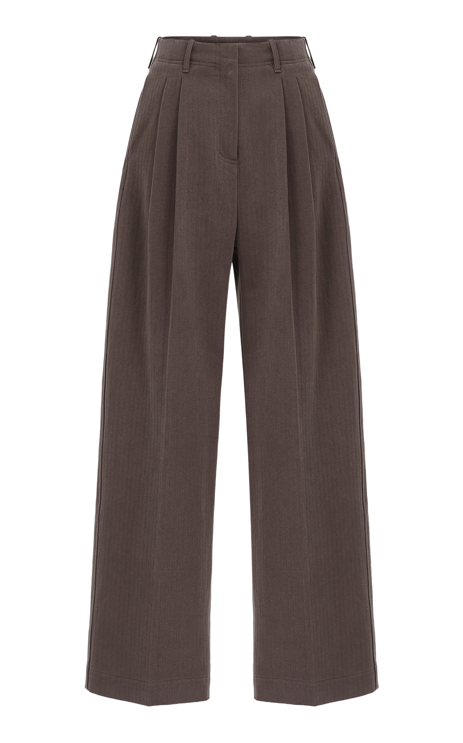 Source Unknown Cassandre Herringbone Cotton Trousers In Brown