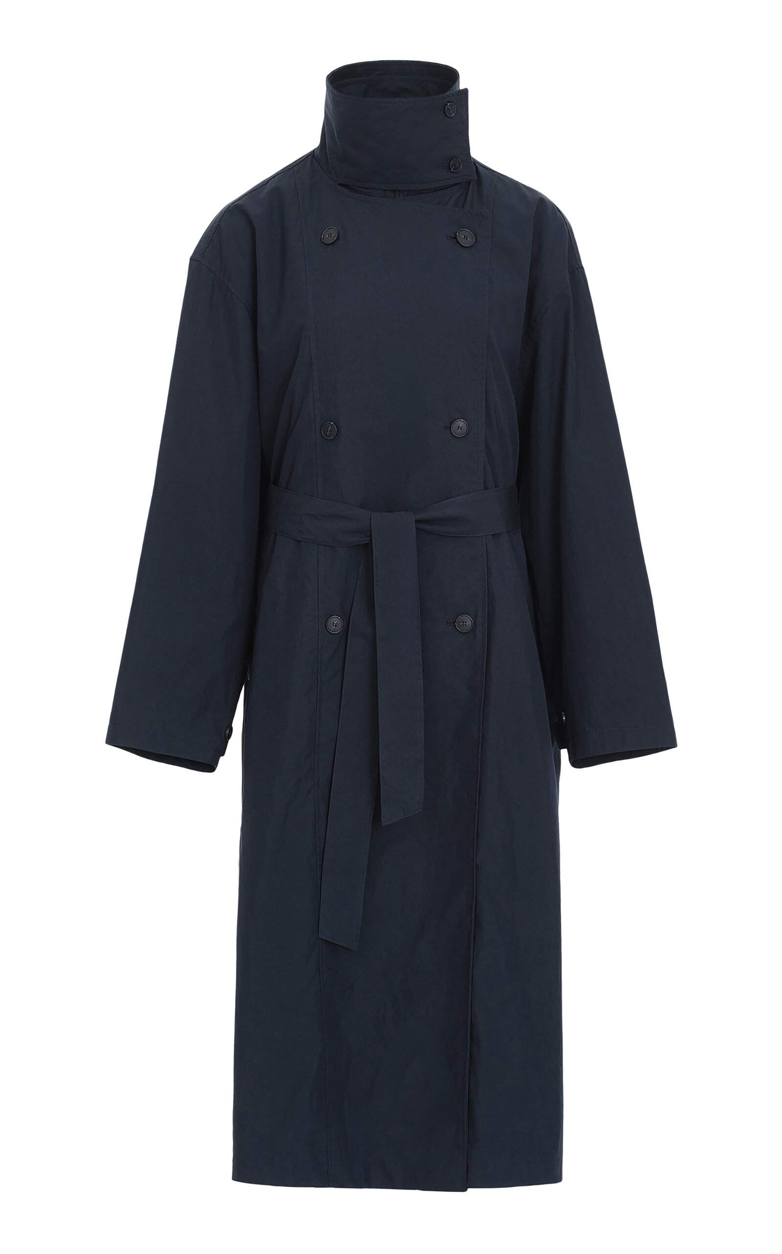 Source Unknown Helga Double Layer Cotton-blend Trench Coat In Blue