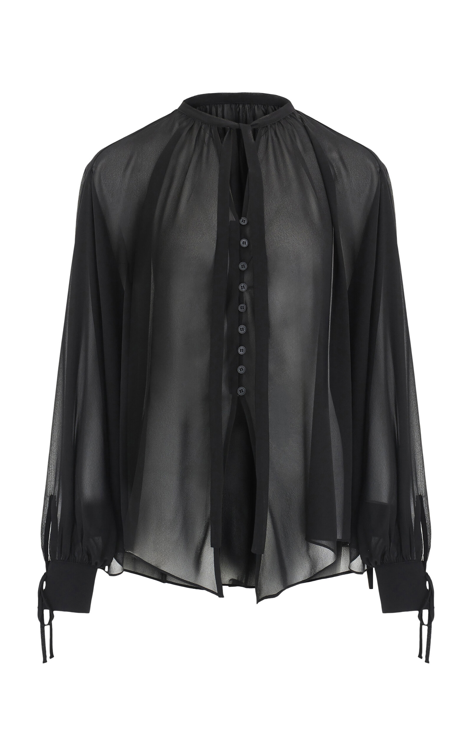 Source Unknown Veylin Chiffon Tie Cuff Blouse In Black