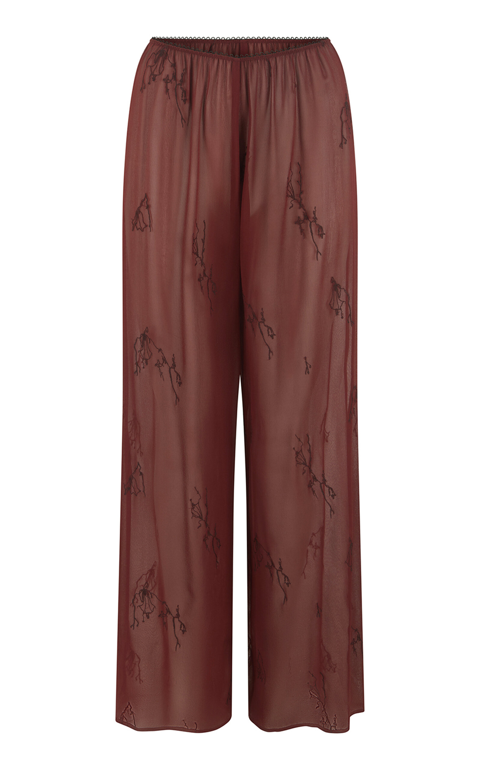 Harris Tapper - Exclusive Irving Sheer Embroidered Silk Trousers - Burgundy - AU 6 - Moda Operandi