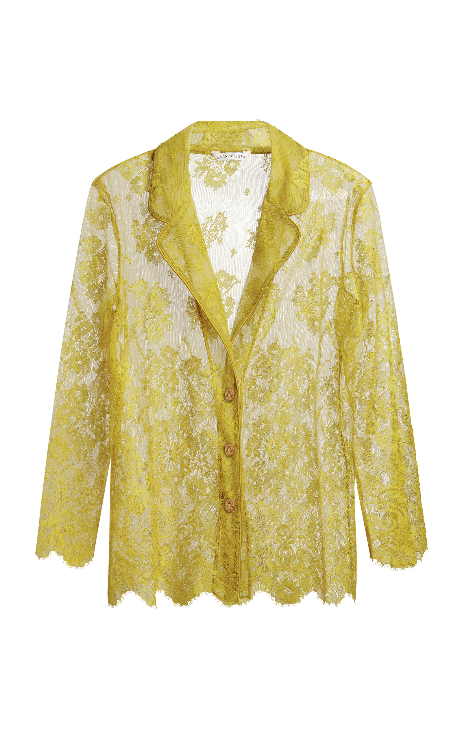 Evangelista Lingerie - Joan Cotton-Blend Leavers Lace Pajama Top - Olive - L - Moda Operandi