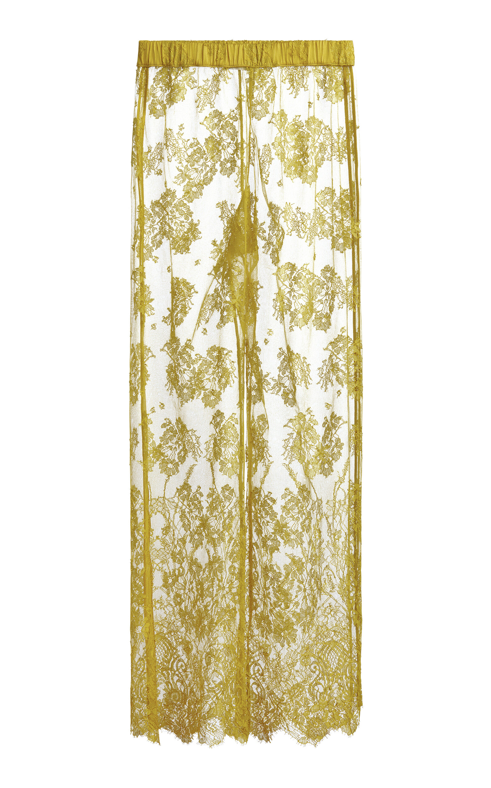 Evangelista Lingerie - Catherine Cotton-Blend Leavers Lace Pajama Pants - Olive - S - Moda Operandi
