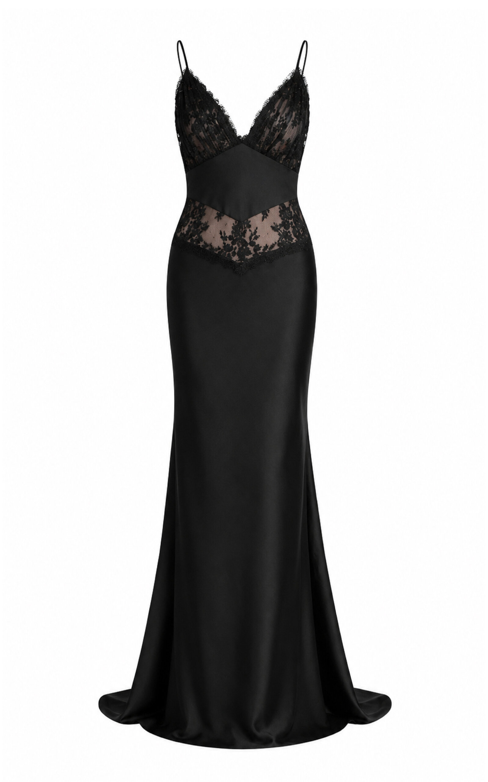 Sandra Mansour Desire Satin Lace Maxi Dress In Black