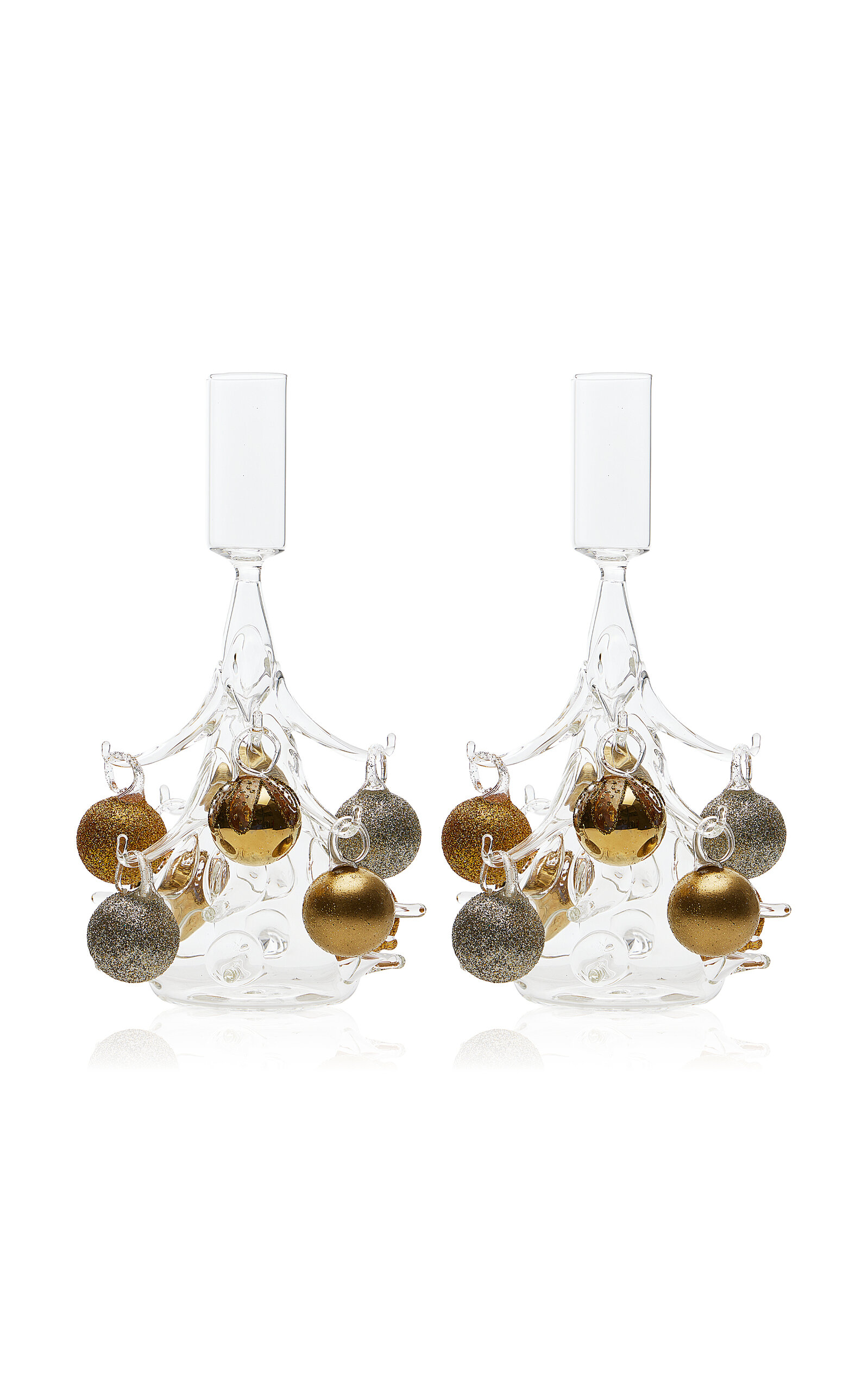 Moda Domus - Set-of-Two Handmade Glass Christmas Tree Candlesticks - Multi - Moda Operandi