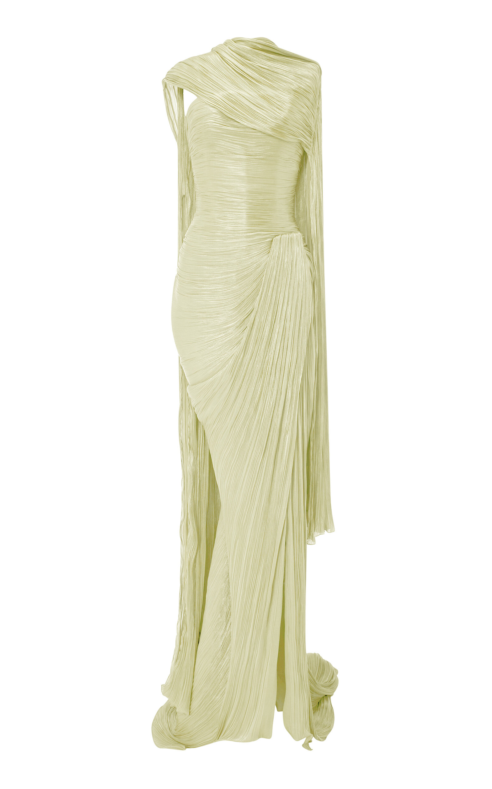Strapless Pleated Silk Gown with Cape